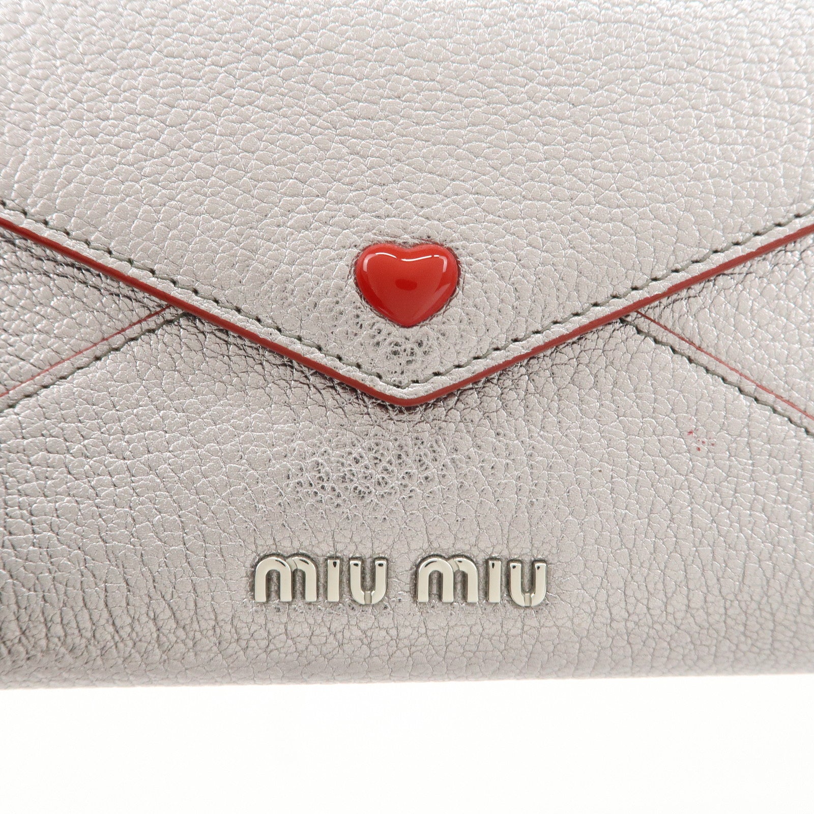 MIU MIU Leather MADRAS LOVE Love Letter Hook Long Wallet 5MH013 Used