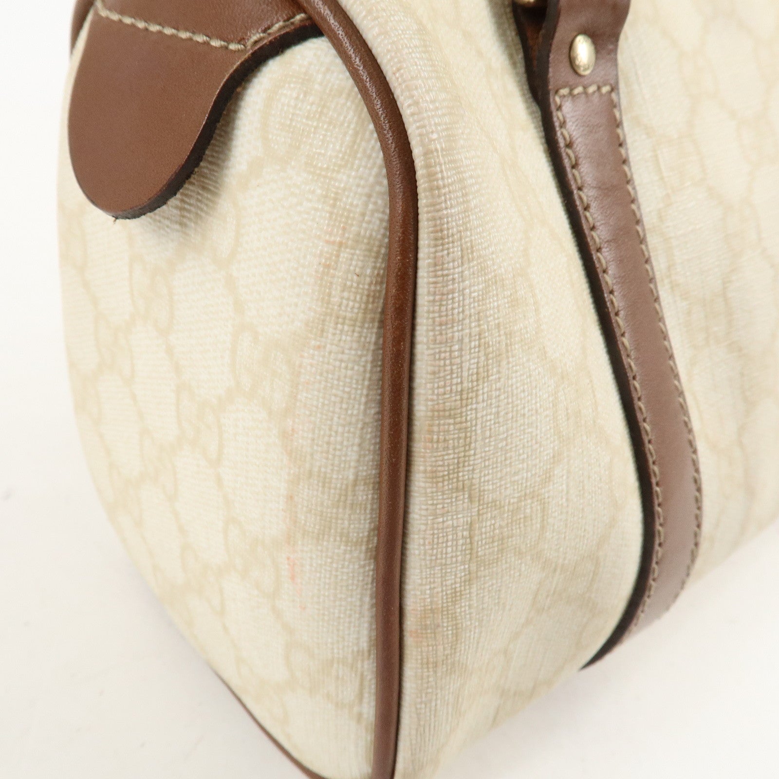 GUCCI GG Supreme Leather Boston Bag Beige Ivory Brown 193604 Used