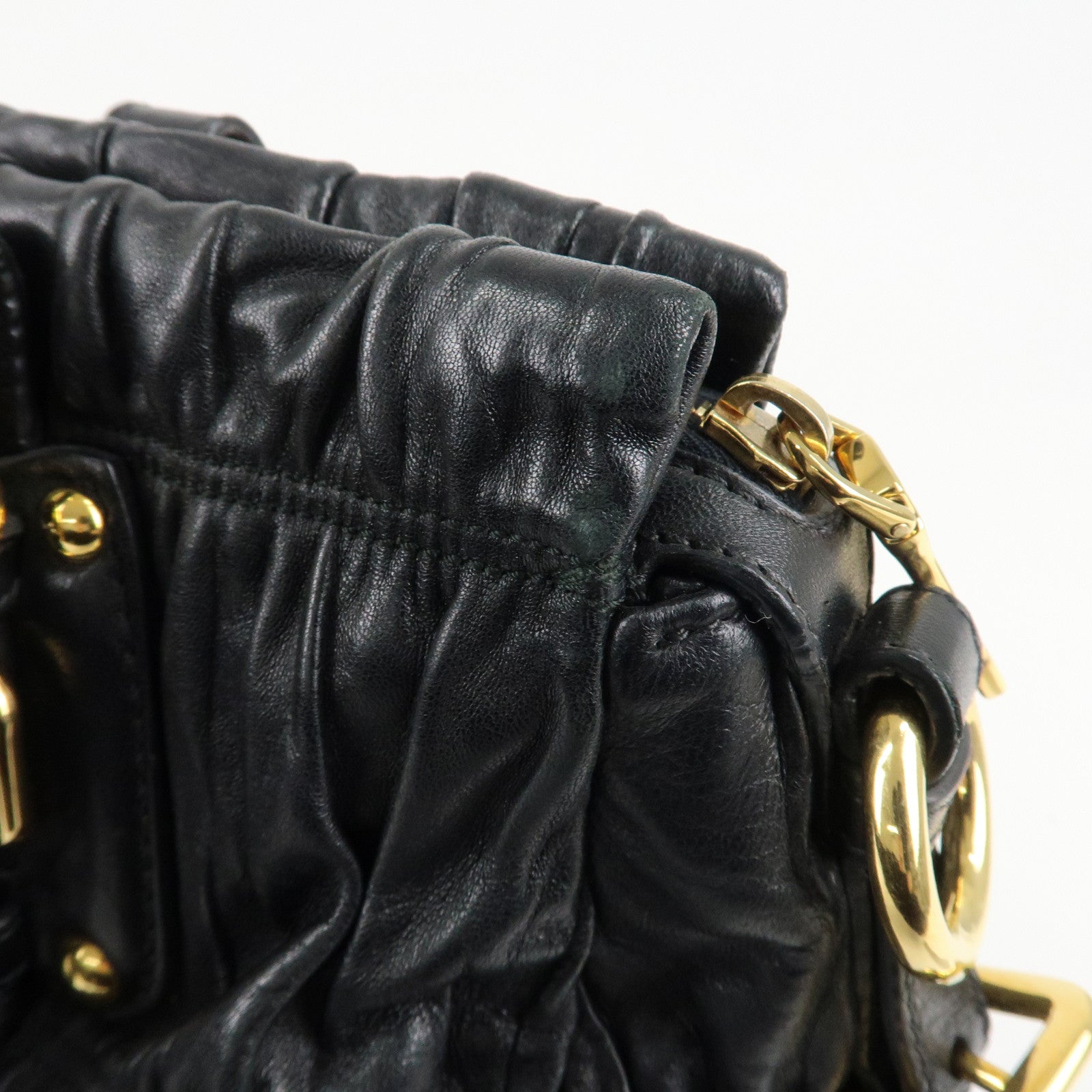 PRADA Leather 2way Bag Hand bag Black Gold Hardware Used