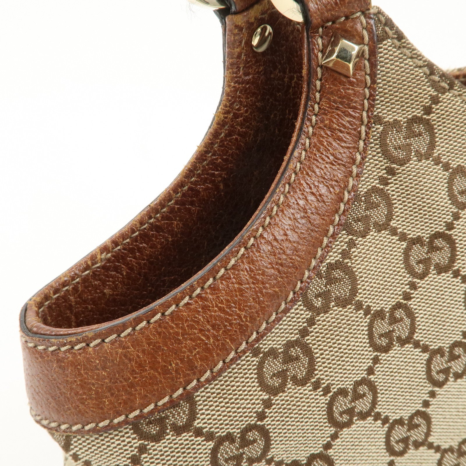 GUCCI Bamboo GG Canvas Leather Shoulder Bag Beige Brown 137395 Used