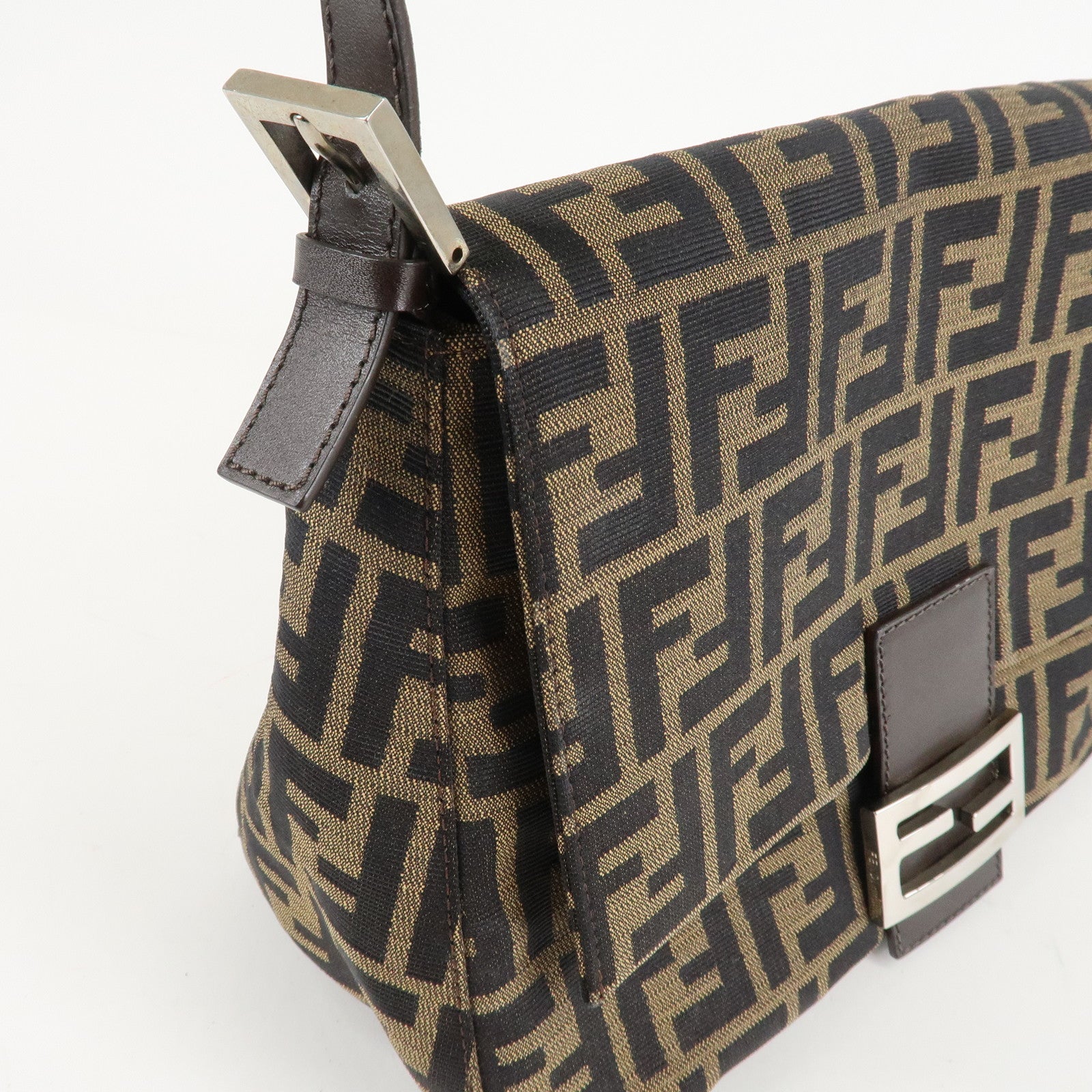 FENDI Mamma Baguette Zucca Canvas Leather Shoulder Bag 26325