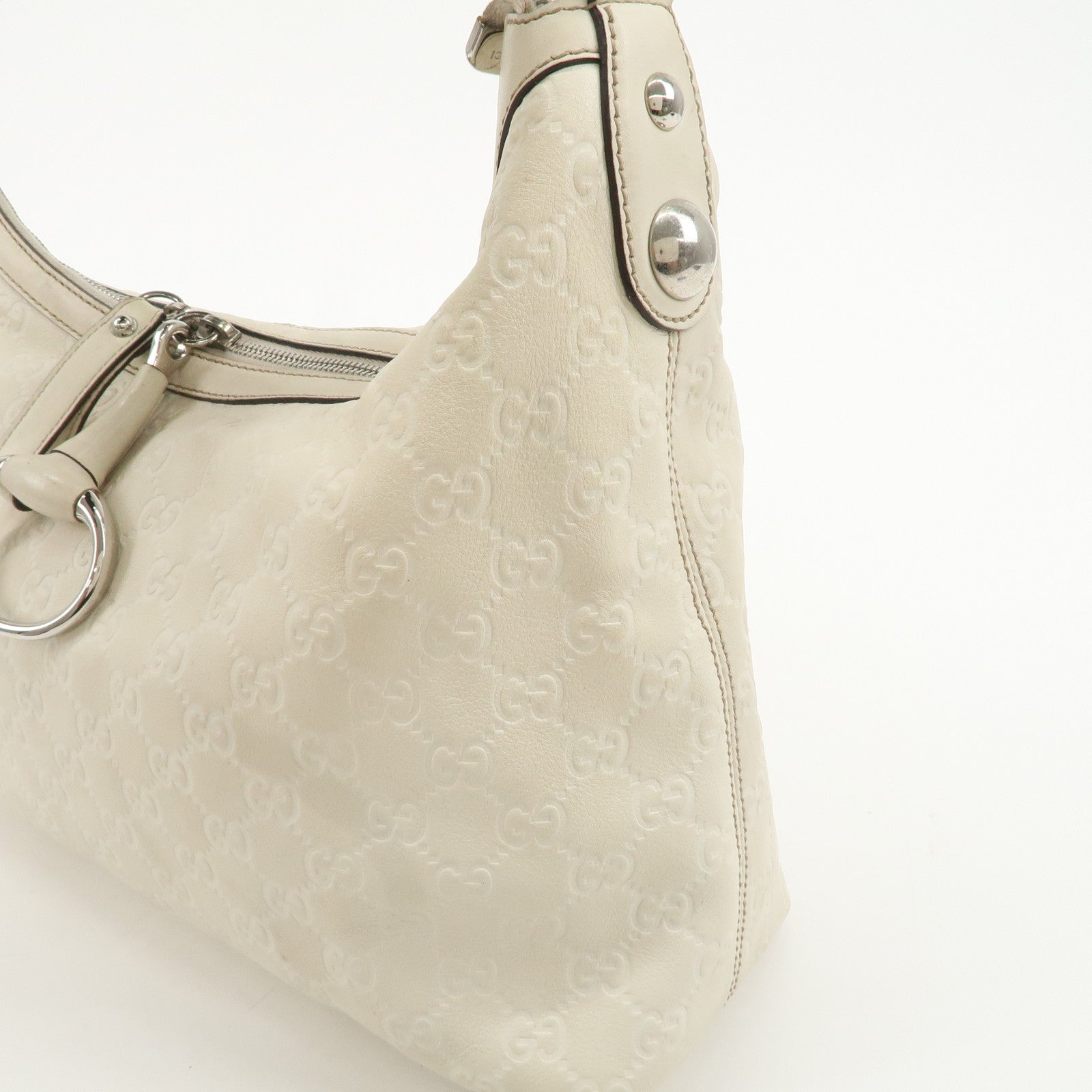 GUCCI Guccissima Leather Horsebit 2WAY Shoulder Bag Ivory 232961 Used