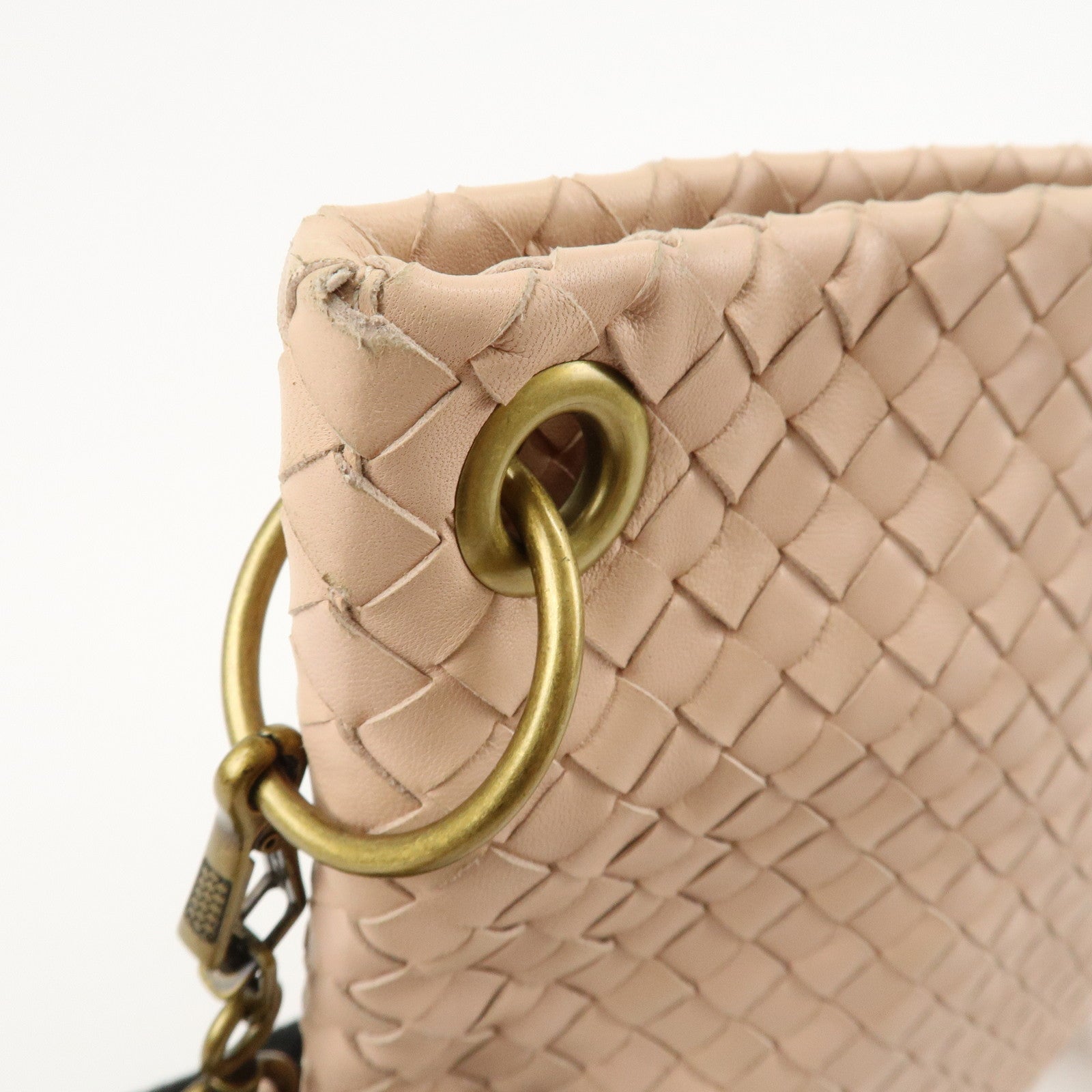 BOTTEGA VENETA Intrecciato Leather Shoulder Bag Pink Beige 179330