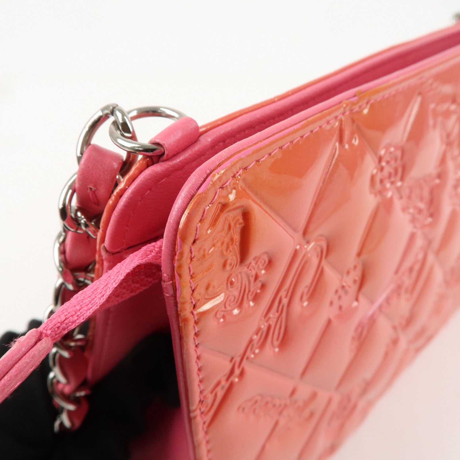 CHANEL Icon Patent Leather Chain Shoulder Bag Pink A37156