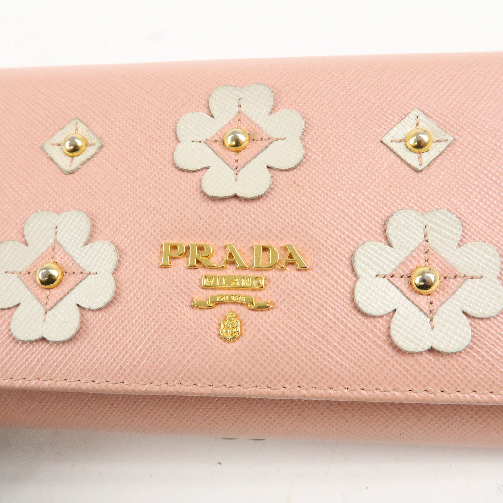 PRADA Set of 2 Saffiano Leather Bi-fold Long Wallet Glower Motif