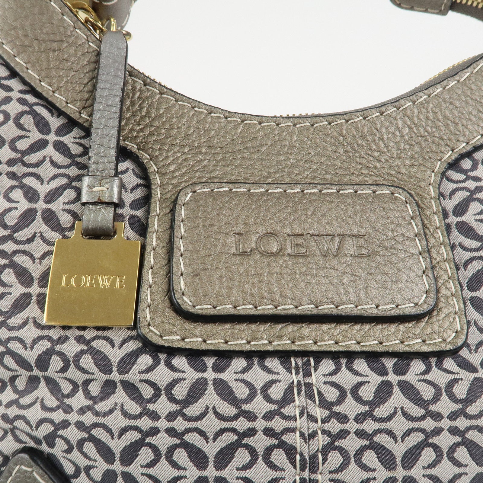 LOEWE New Road Canvas Leather Anagram Hand Bag Gray Silver Gray Used