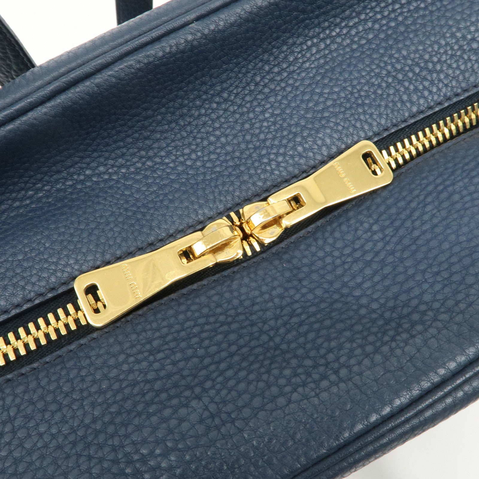 MIU MIU Leather Boston Bag Shoulder Bag Navy Gold HDW Used