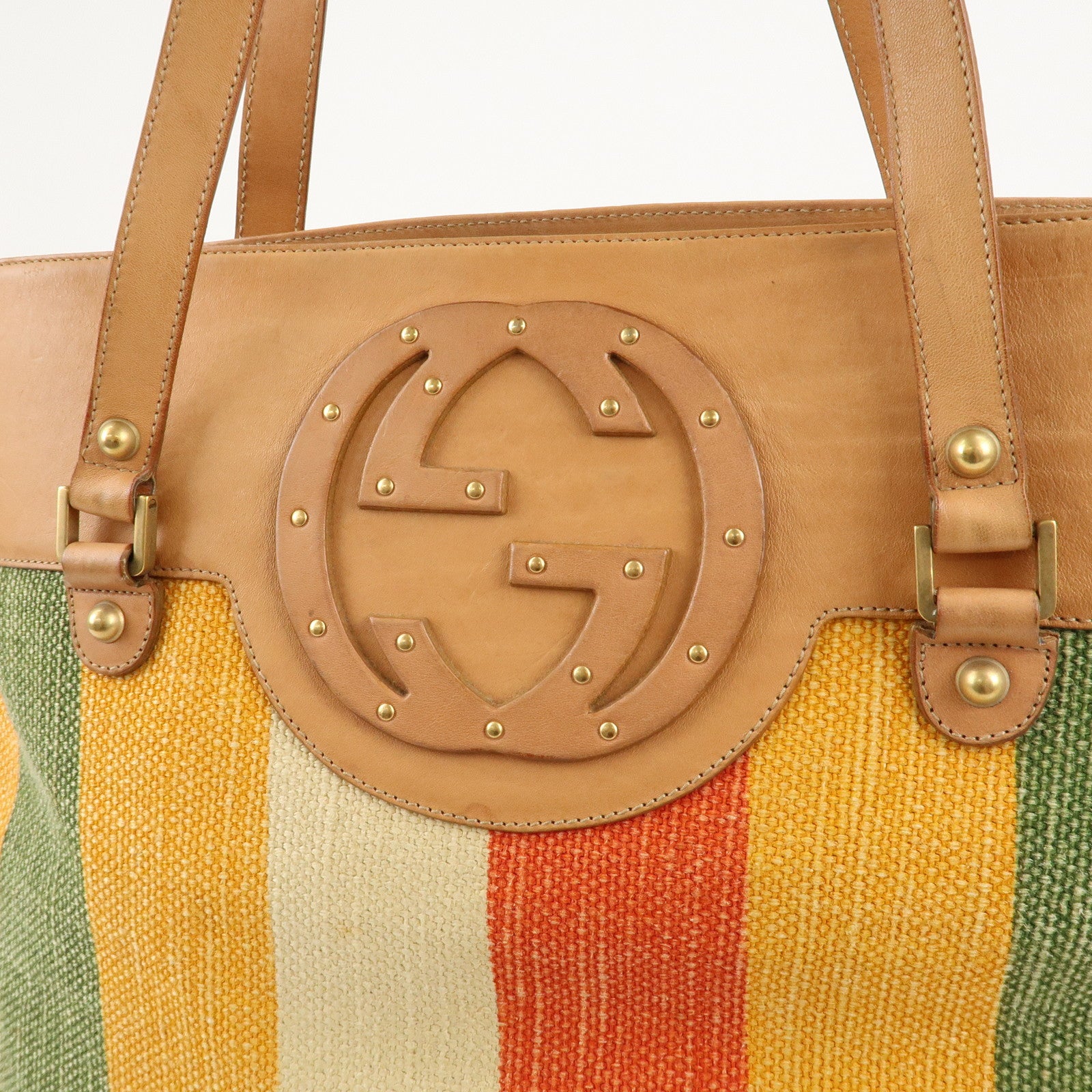 GUCCI Interlocking G Cotton Leather Tote Bag with Studs 121540 Used