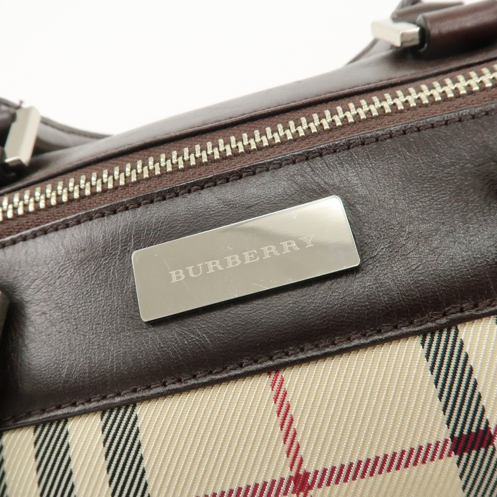 BURBERRY Nova Plaid Canvas Leather Hand Bag Shoulder Bag