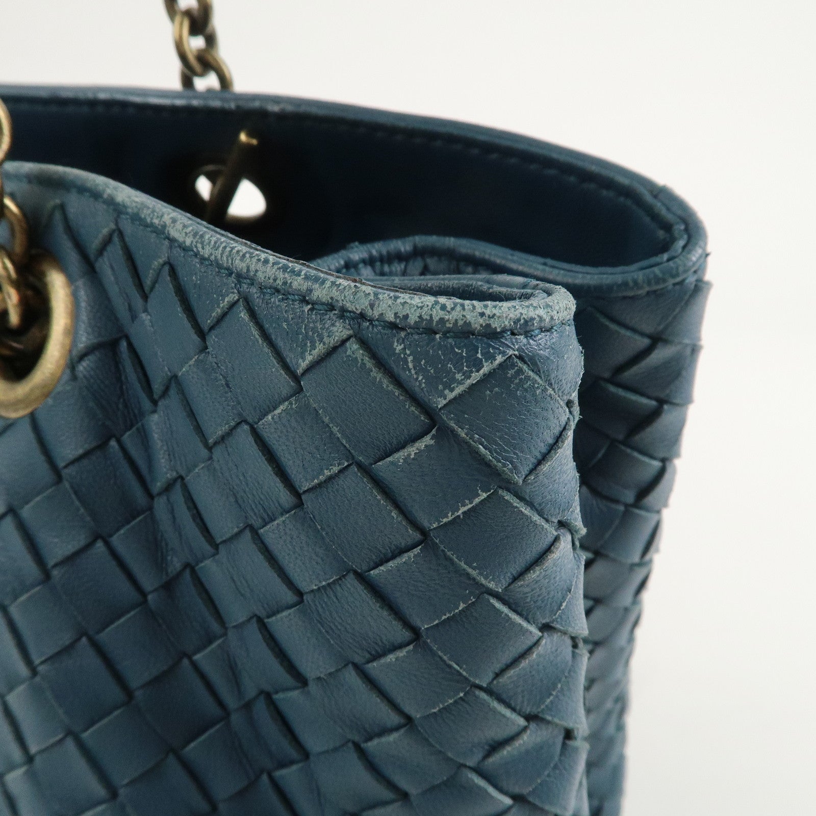 BOTTEGA VENTA Intrecciato Leather Shoulder Bag Hand Bag Blue