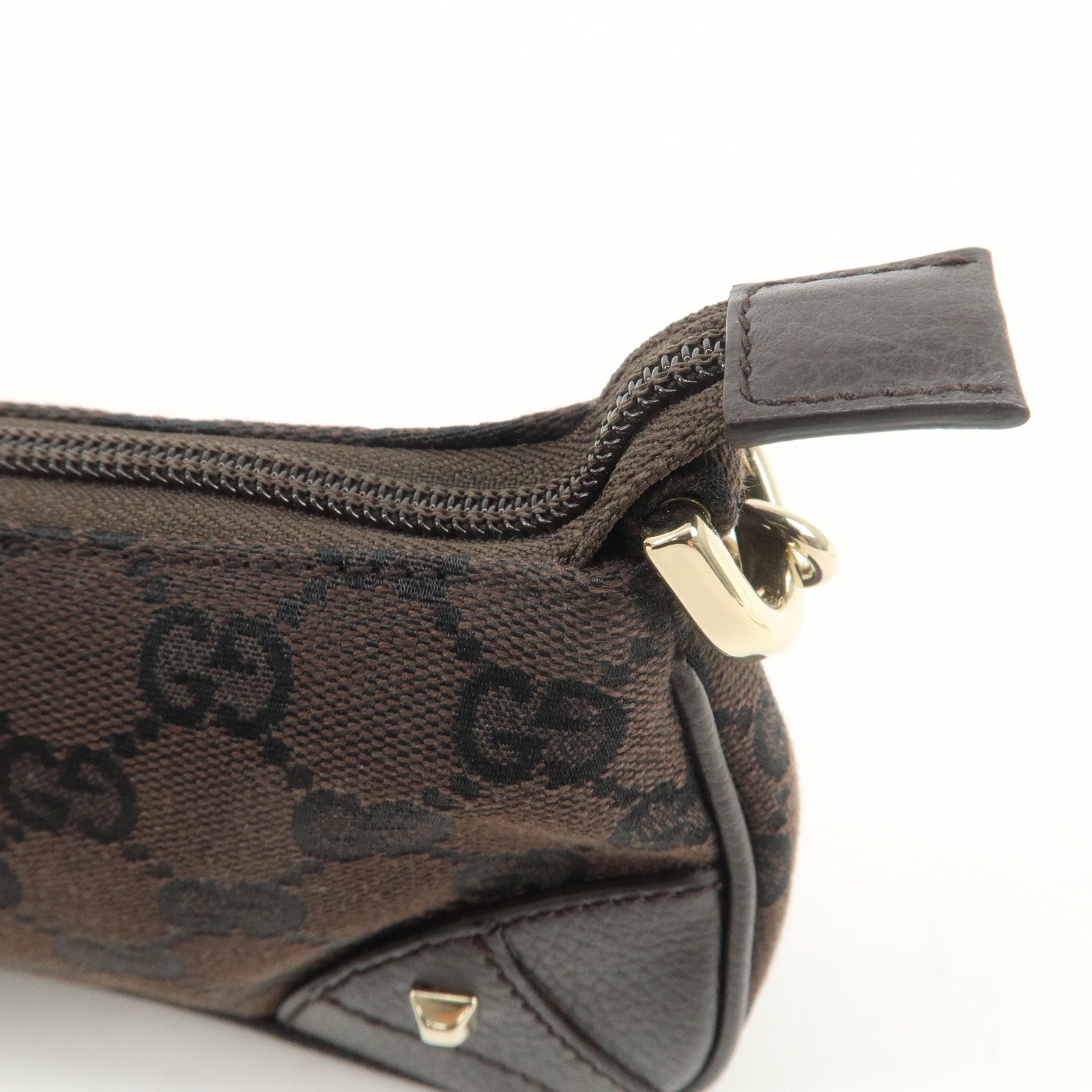 GUCCI GG Canvas Leather Chain Shoulder Bag Dark Brown 27383 Used