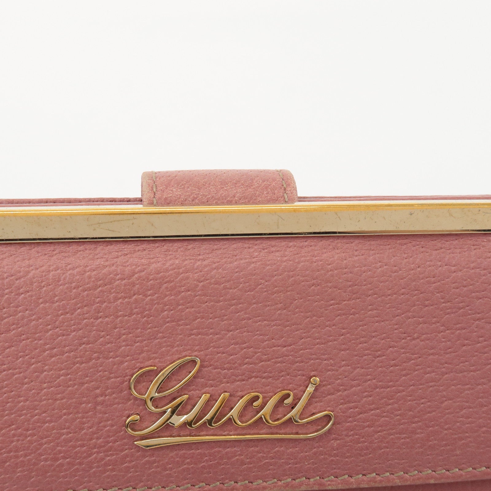 GUCCI Leather Bi-fold Long Wallet Pink 170370 Used