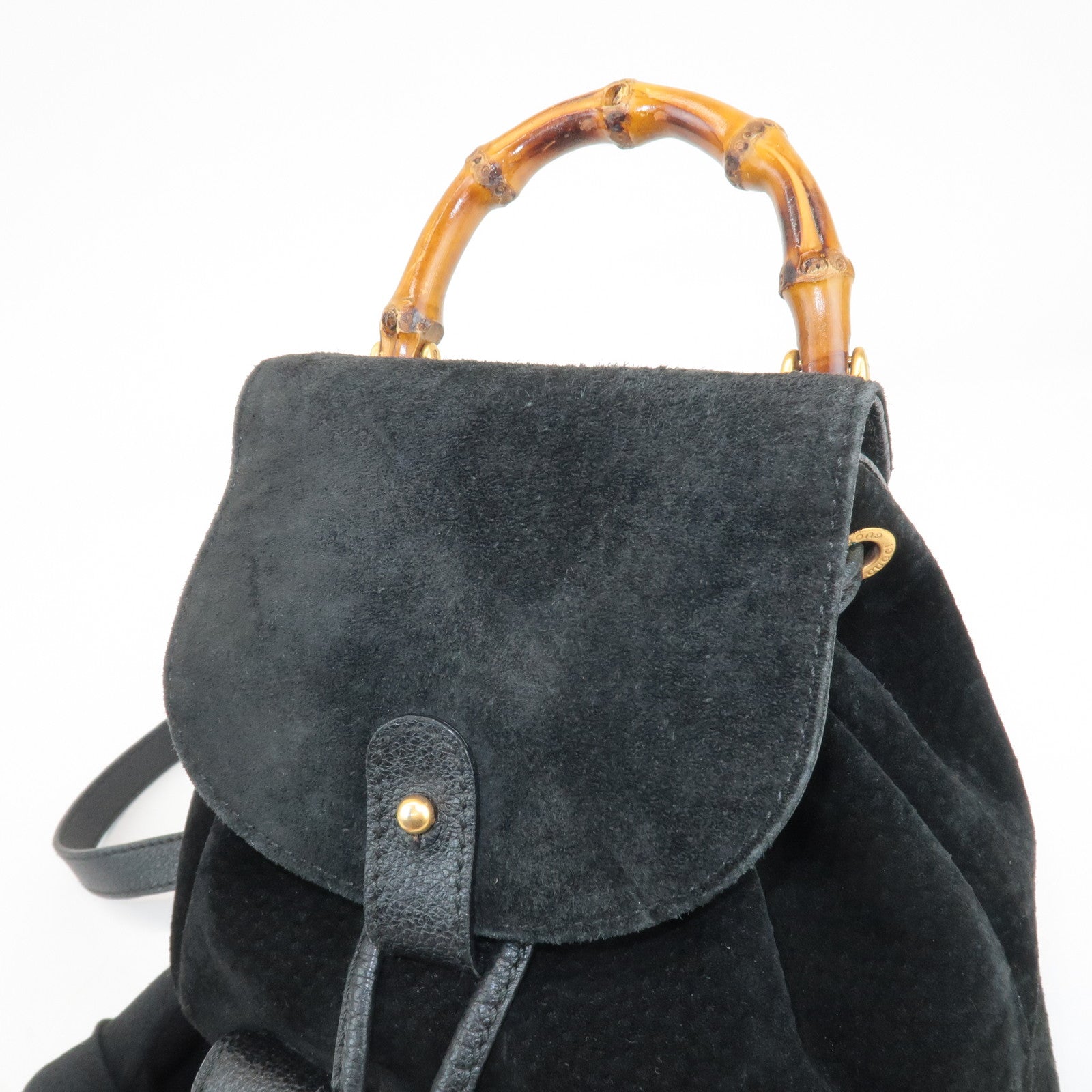 GUCCI Bamboo Suede Leather Mini Back Pack Black 003.1956.0030 Used