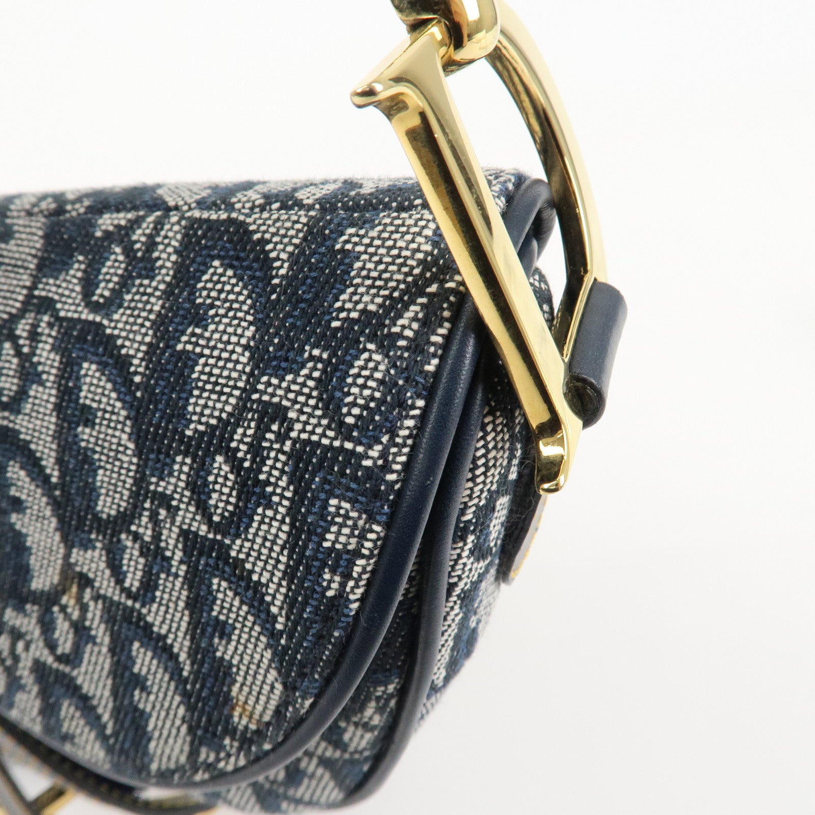 Christian Dior Trotter Jacquard Leather Saddle Shoulder Bag Navy