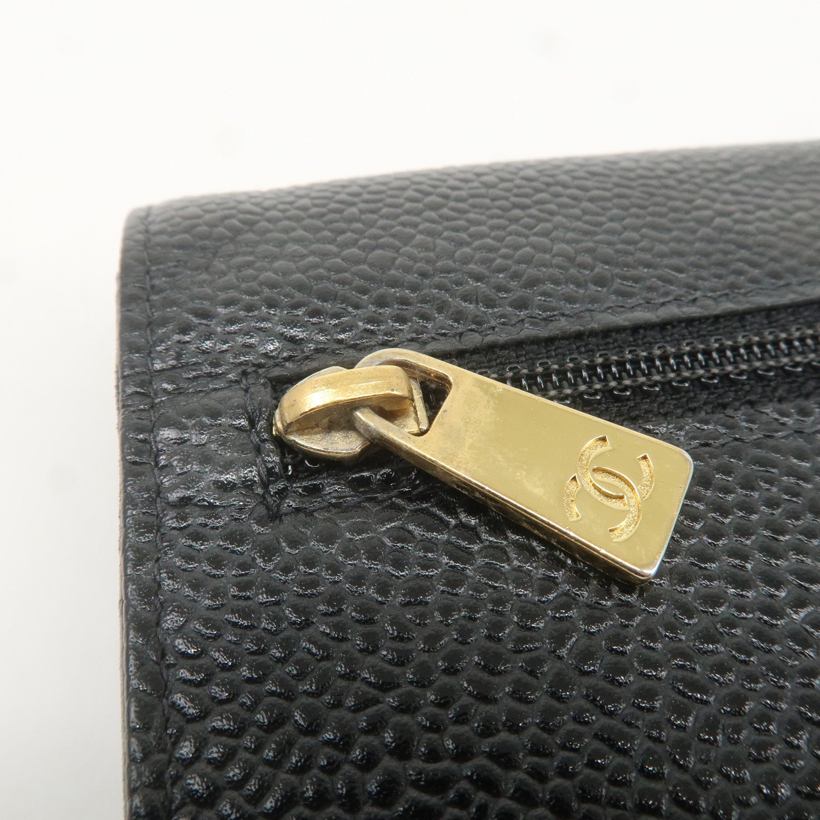 CHANEL COCO Mark Caviar Skin Chain Wallet Black Gold HDW A13509