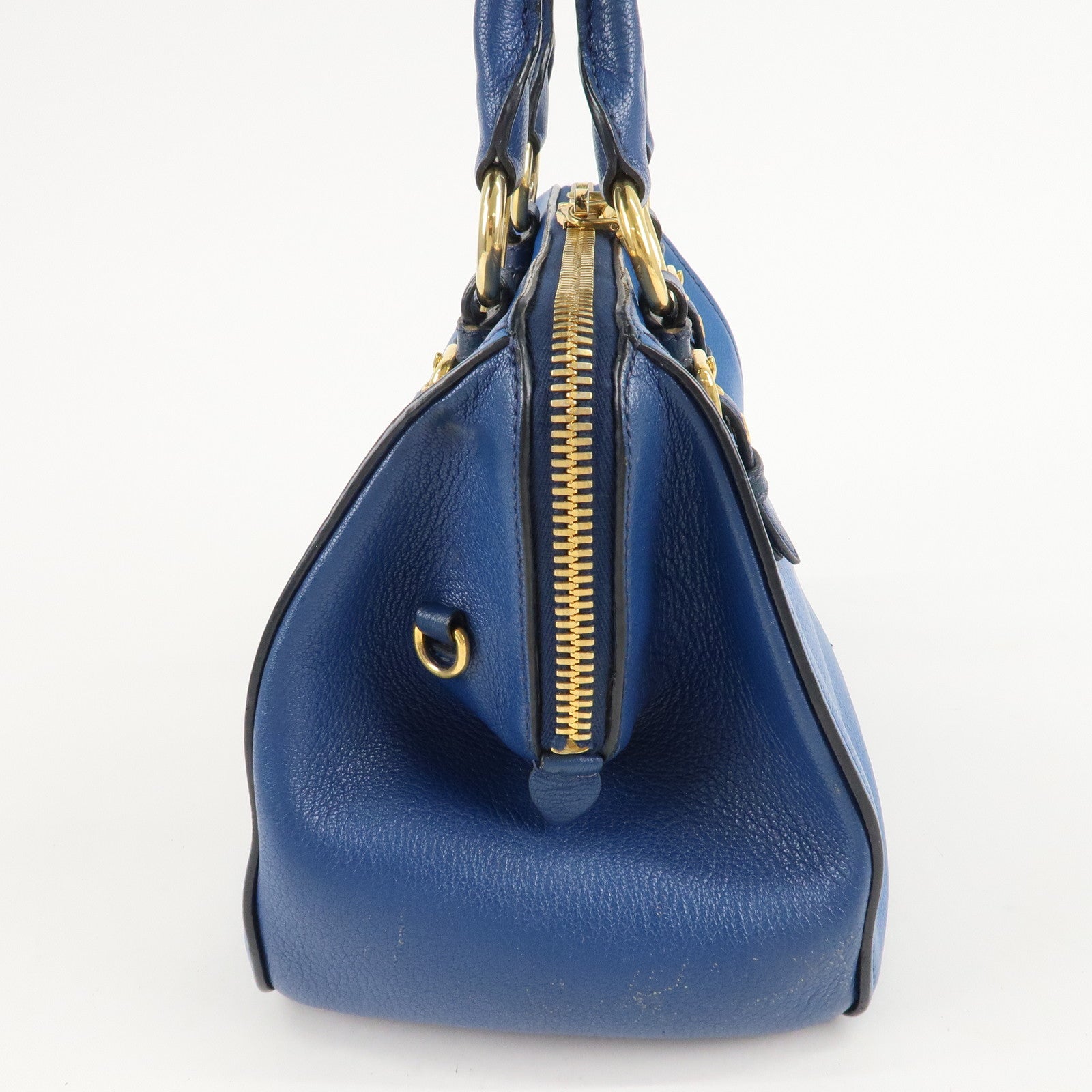 MIU MIU Leather 2Way Shoulder Bag Hand Bag Blue Gold HDW