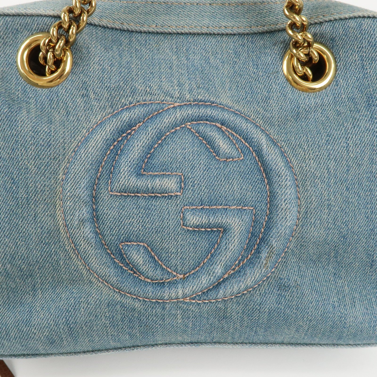 GUCCI SOHO Interlocking G Denim Leather Chain Shoulder Bag 308988