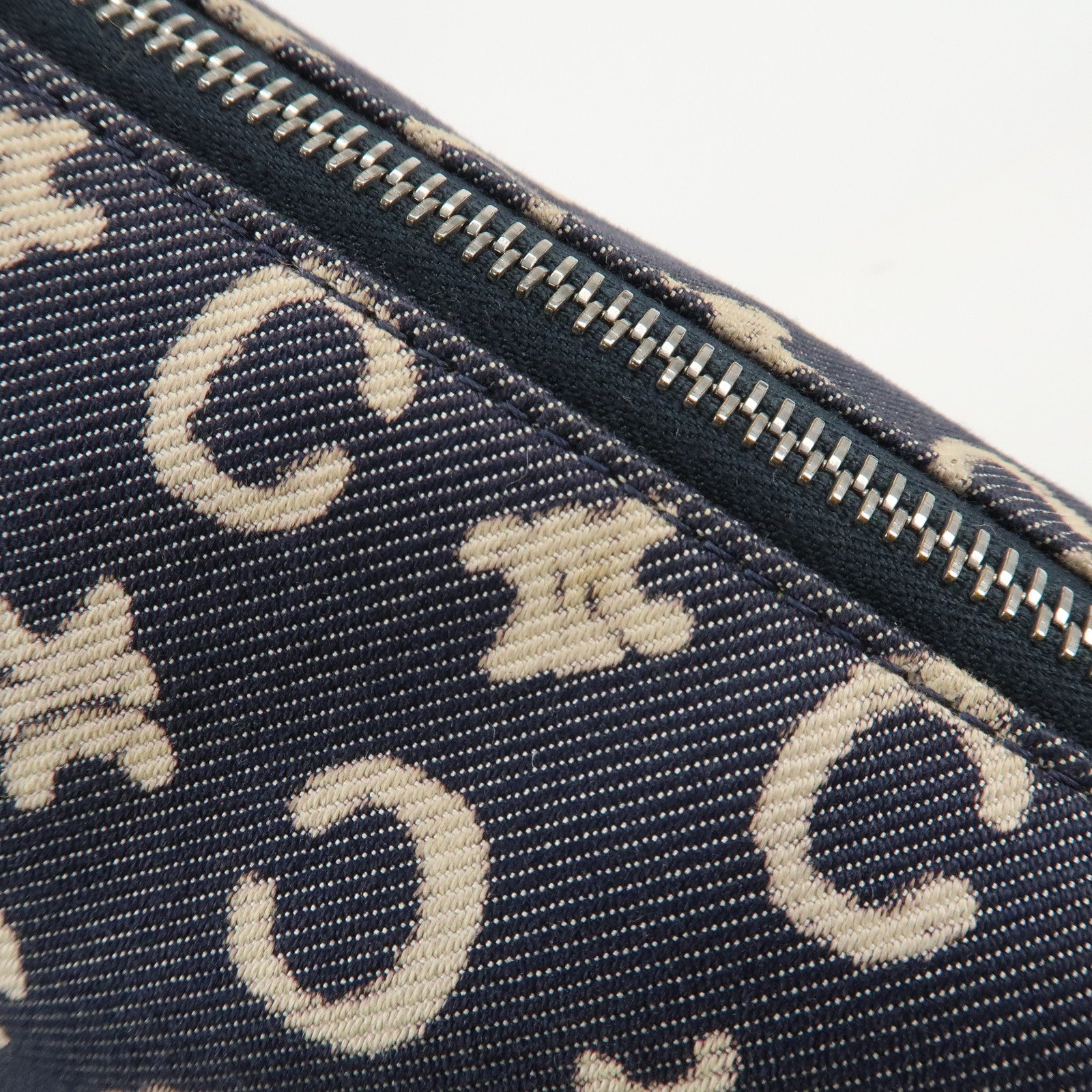 CELINE C Macadam Canvas Leather Shoulder Bag Navy Silver