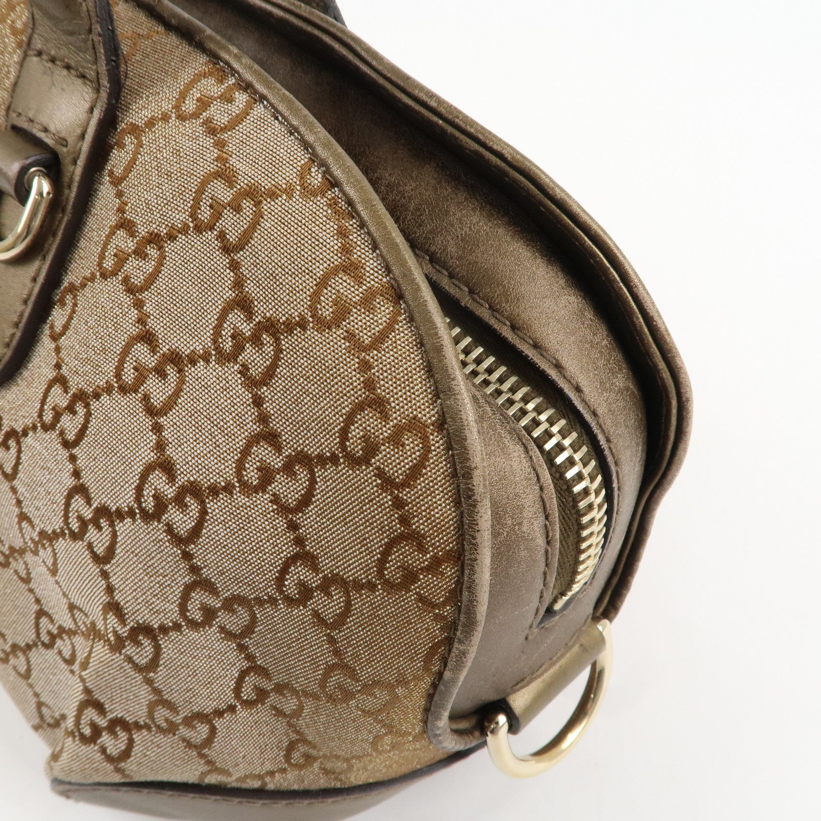 GUCCI Heartbit GG Canvas Leather 2Way Hand Bag Beige Bronze 269955 Used