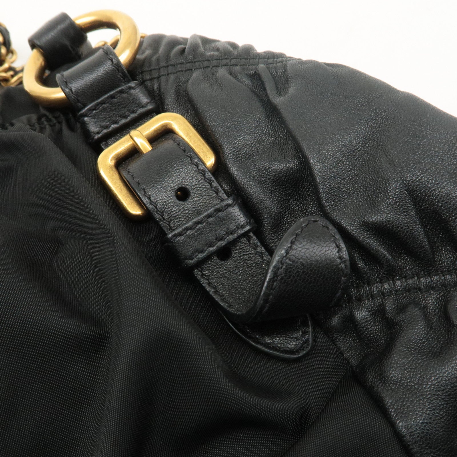 PRADA Nylon Leather Chain Tote Bag Hand Bag Black