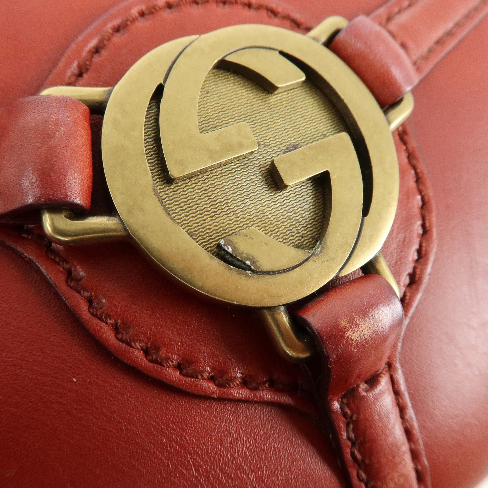 GUCCI Interlocking G Leather One Shoulder Bag Red 114877 Used