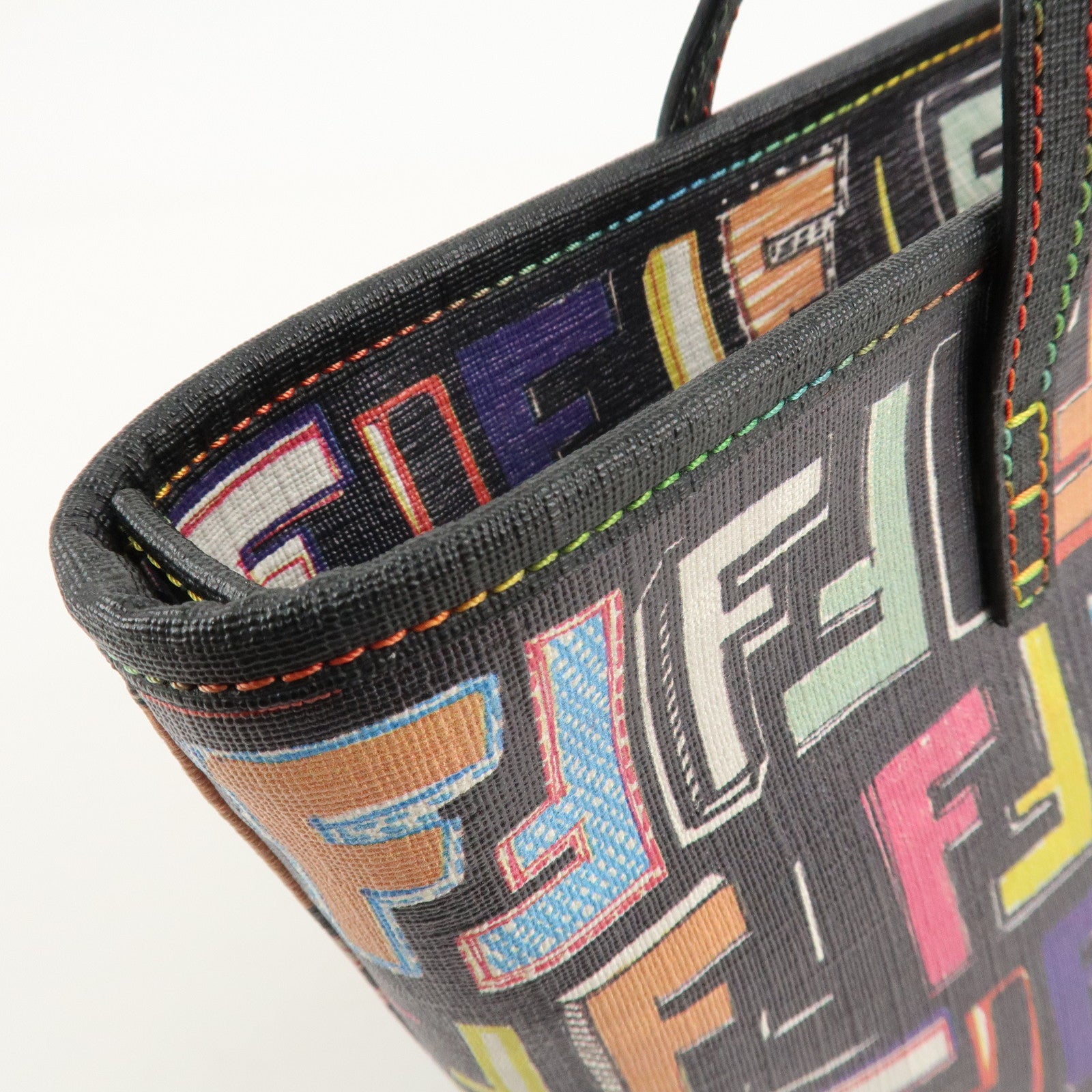 FENDI Zucca PVC Tote Bag Hand Bag Black Multi Color BBH223 Used