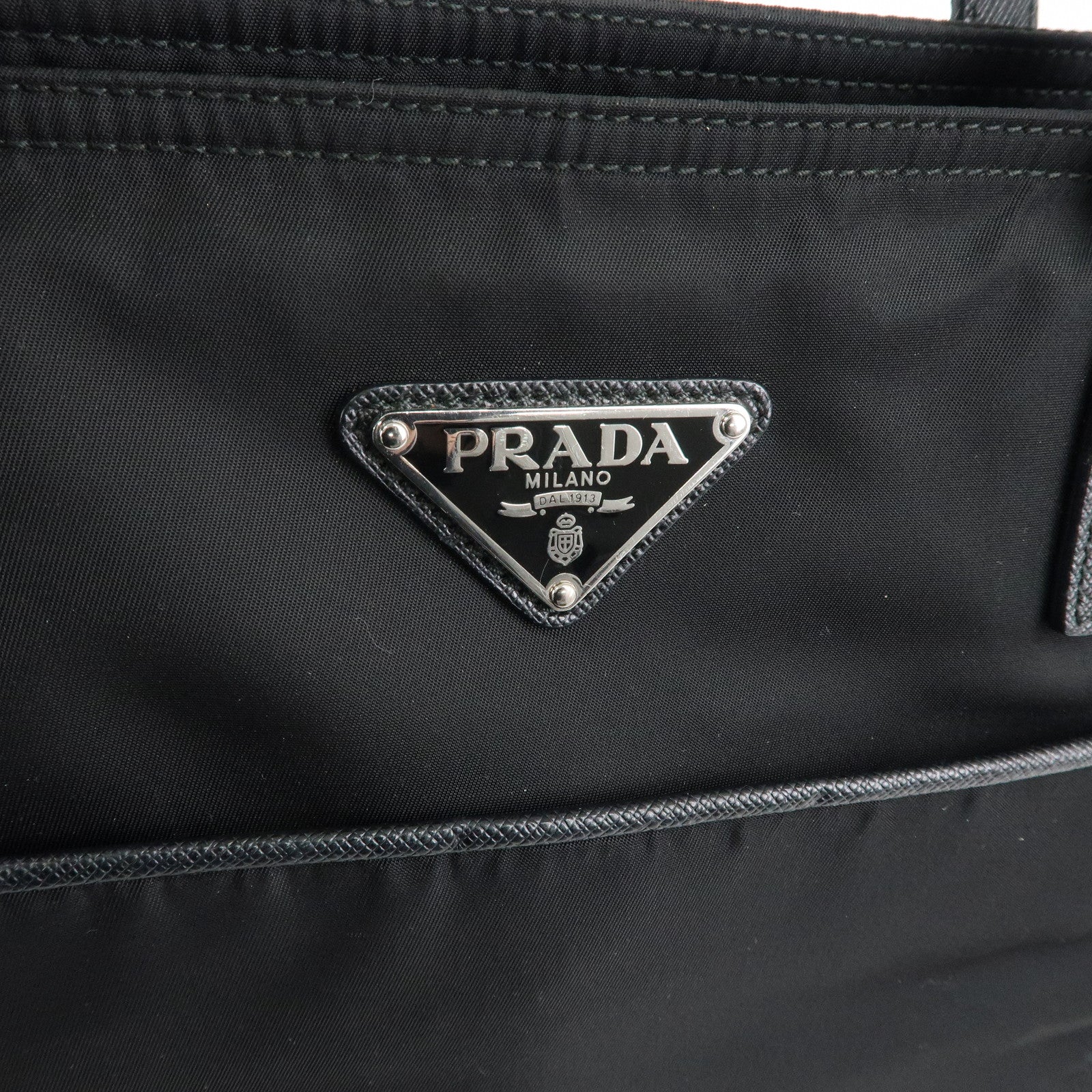 PRADA Logo Nylon Leather Tote Bag NERO Black 1BG052