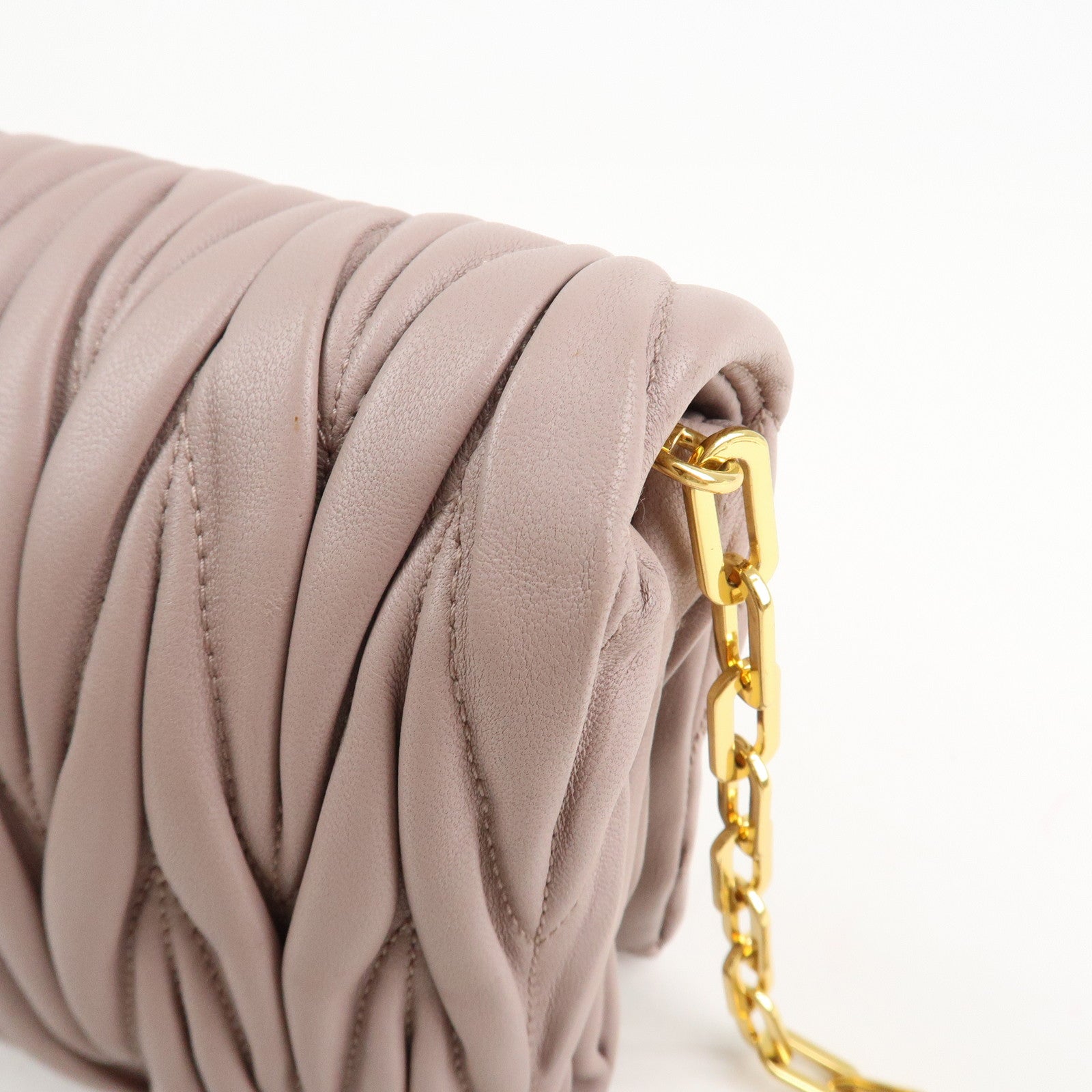 MIU MIU Matelasse Leather Chain Shoulder Bag Pink Beige Used