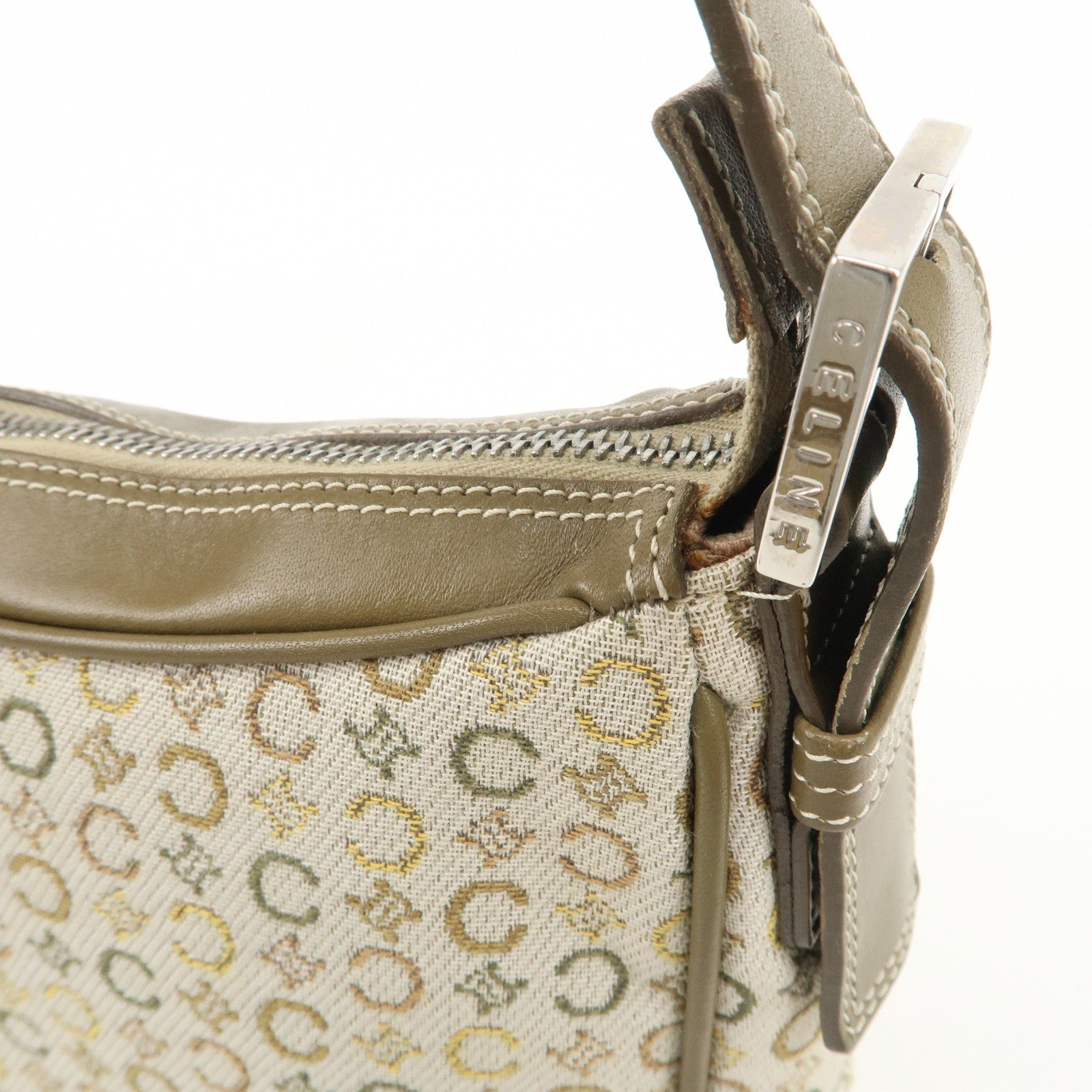 CELINE Canvas Leather Shoulder Bag Hand Bag Ivory Khaki Green