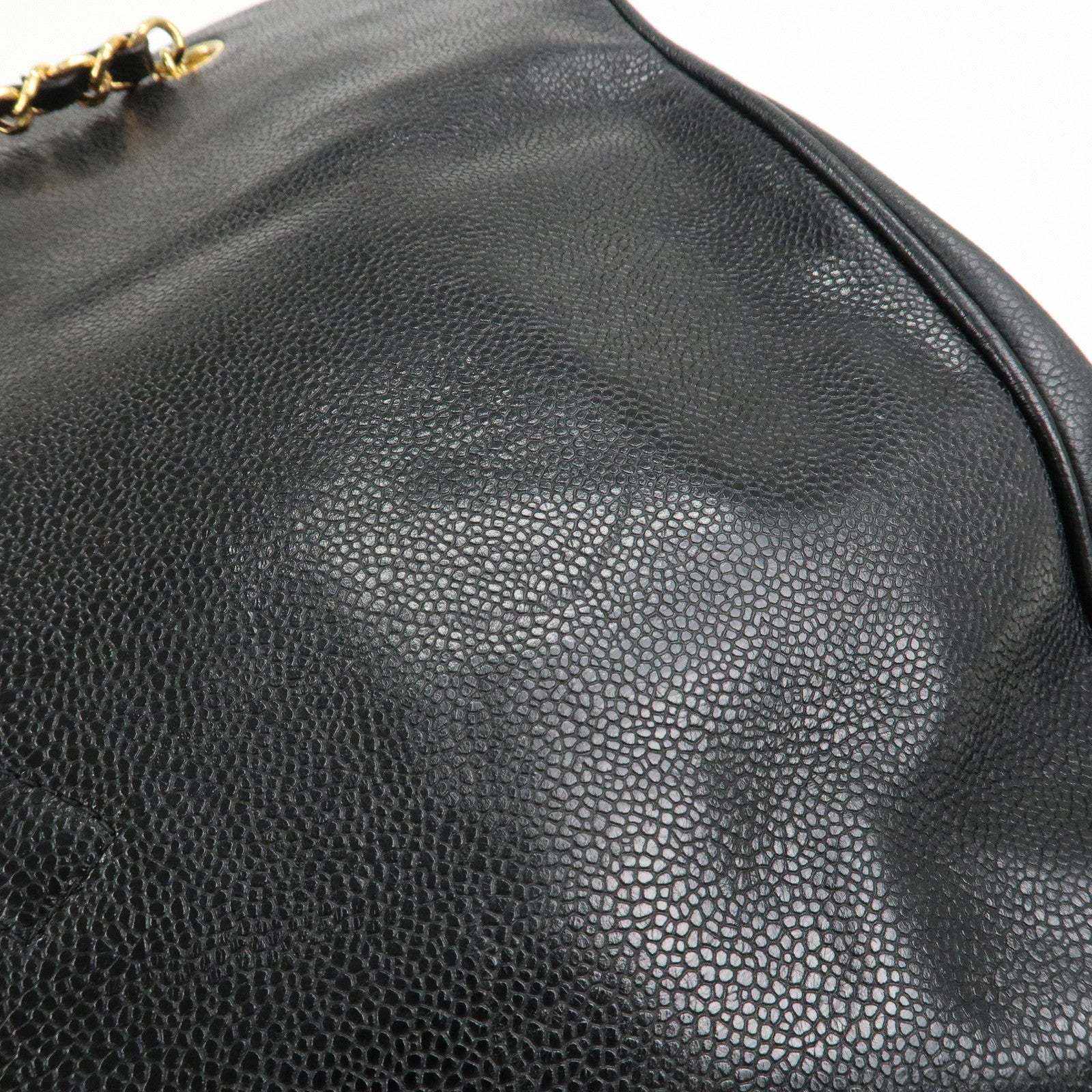 CHANEL Caviar Skin Super Model Shoulder Bag Black Gold Used