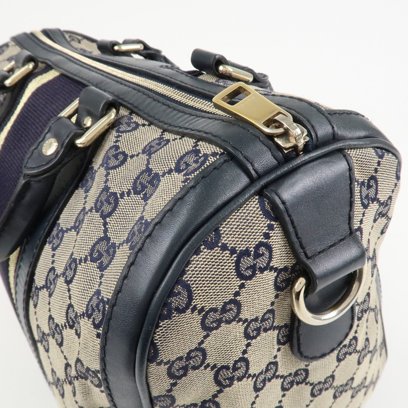 GUCCI Sherry GG Canvas Leather 2Way Boston Bag Navy 247205 Used