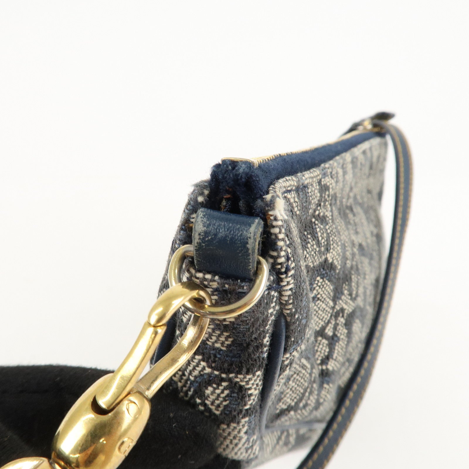 Christian Dior Trotter Jacquard Leather Saddle Hand Bag Navy Used