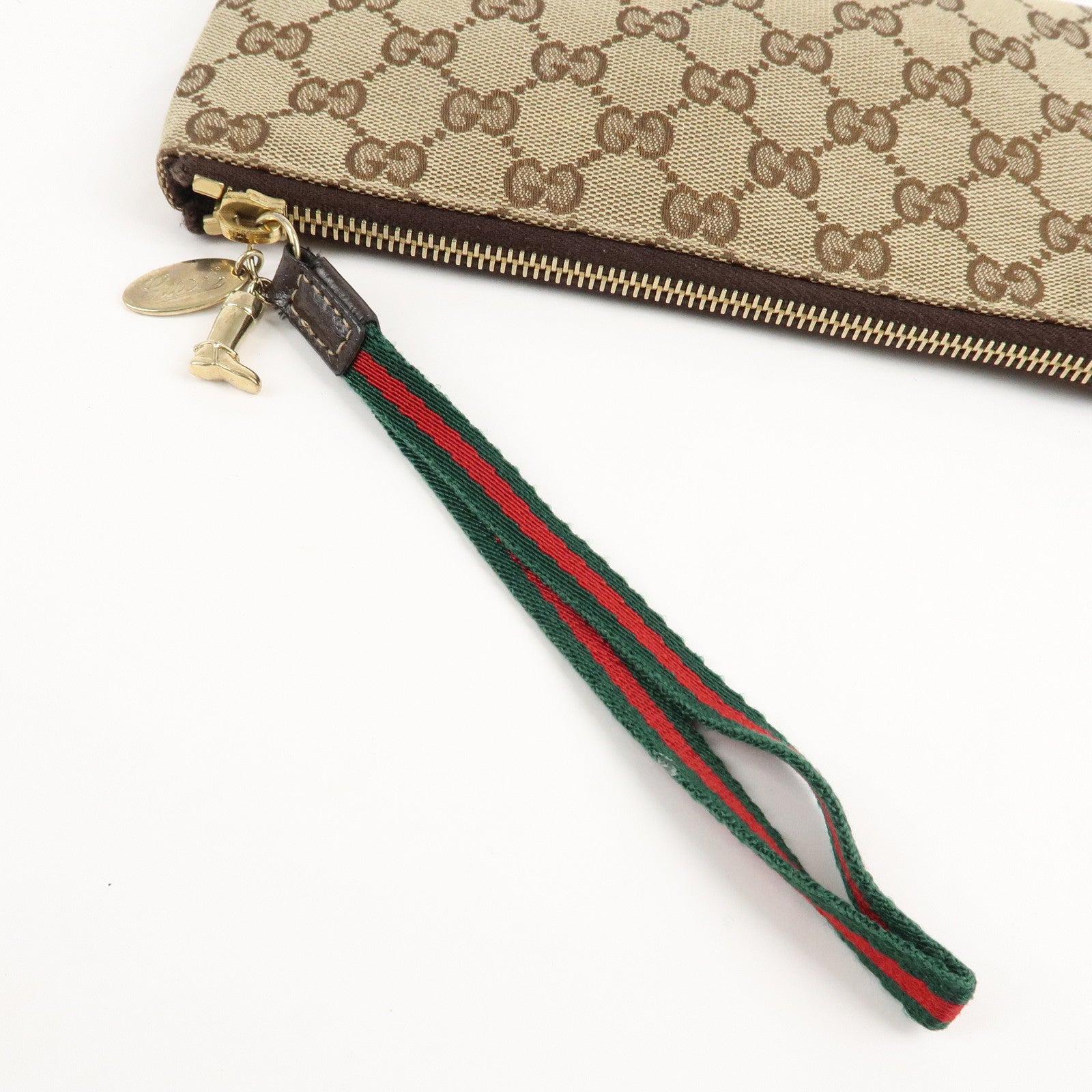 GUCCI Sherry GG Canvas Leather Pouch with Charm 186657 Used