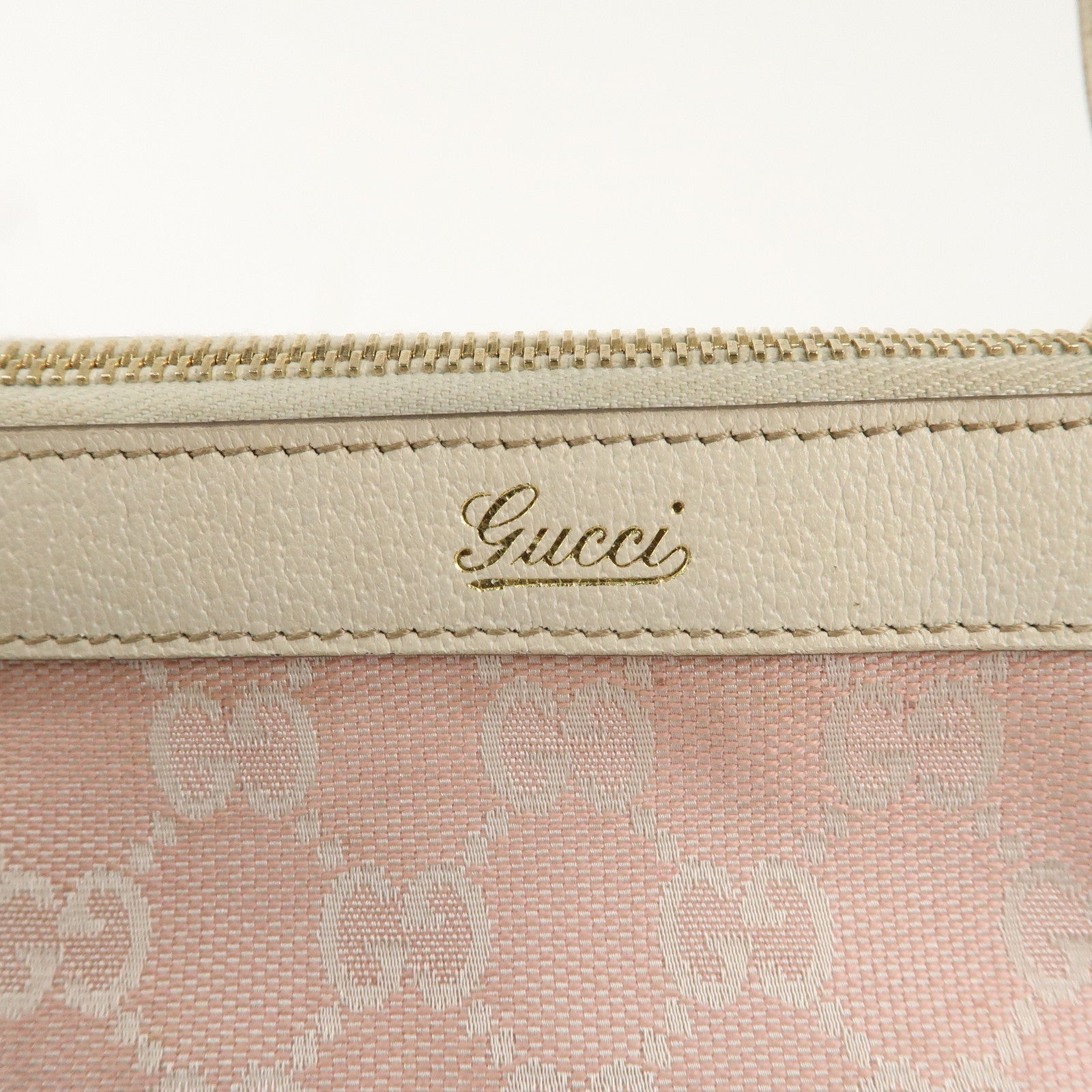 GUCCI Abbey GG Canvas Leather Tote Bag Pink Ivory 141470