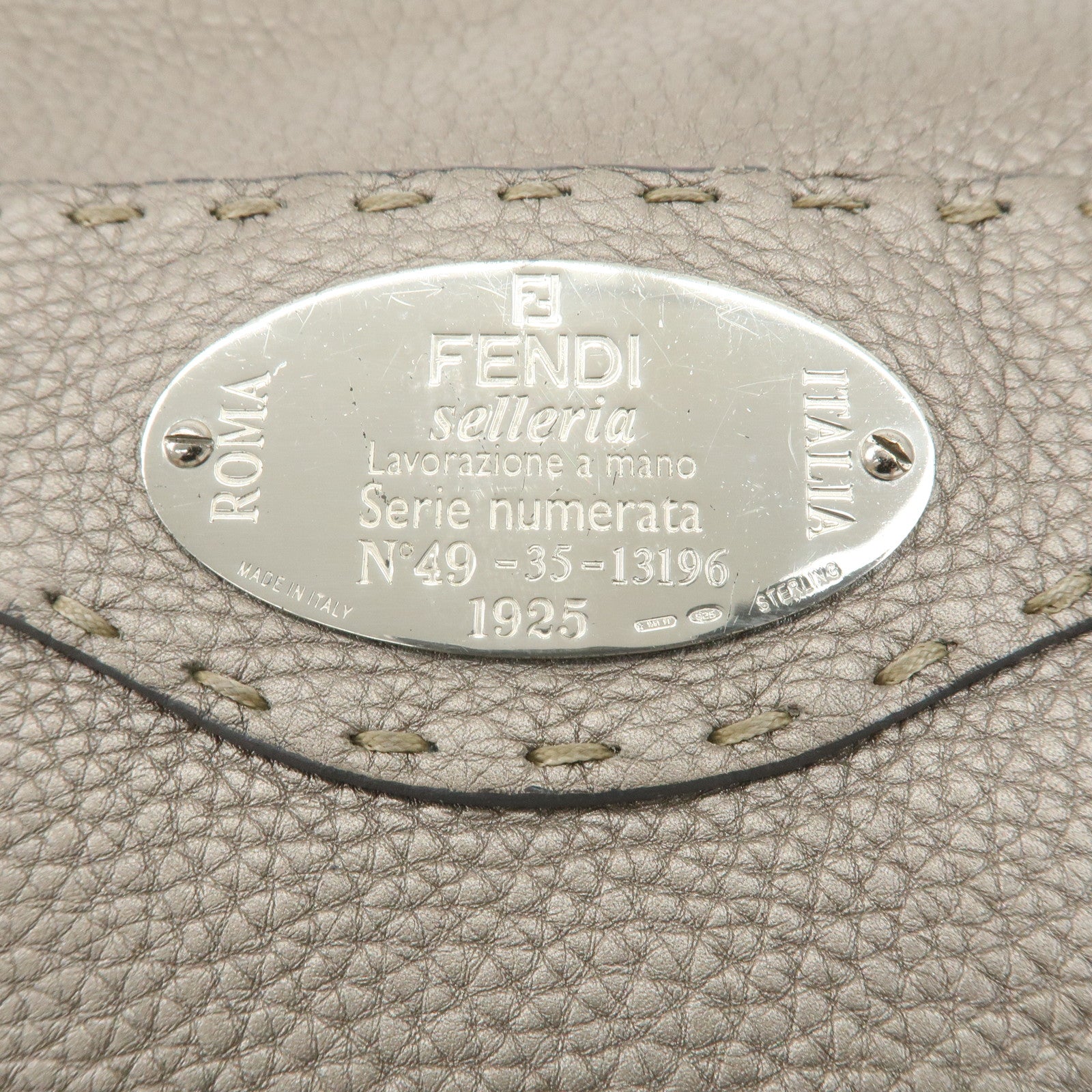 FENDI Selleria Leather Shoulder Bag Crossbody Bag Gray 8BT109