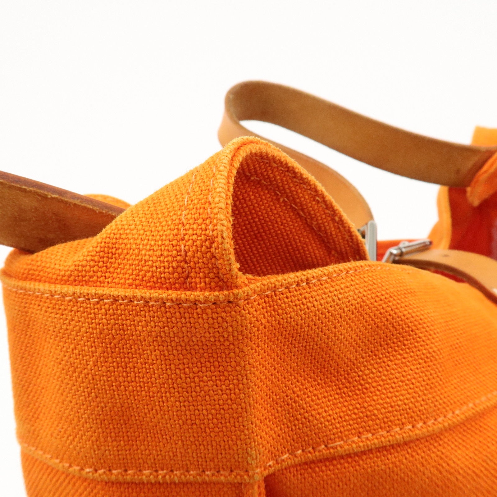 HERMES Marwari GM Canvas Leather □〇 Stamped Shoulder Bag Orange Used