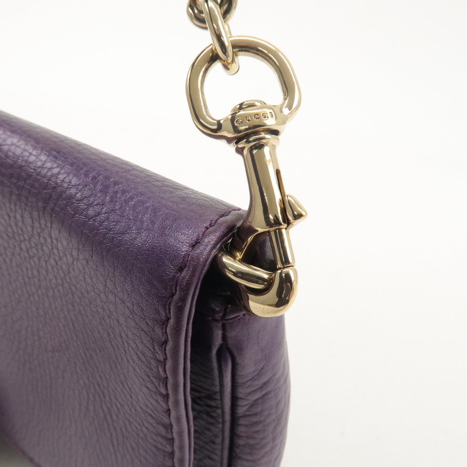 GUCCI Leather Chain Shoulder Bag Clutch Bag Purple 268748