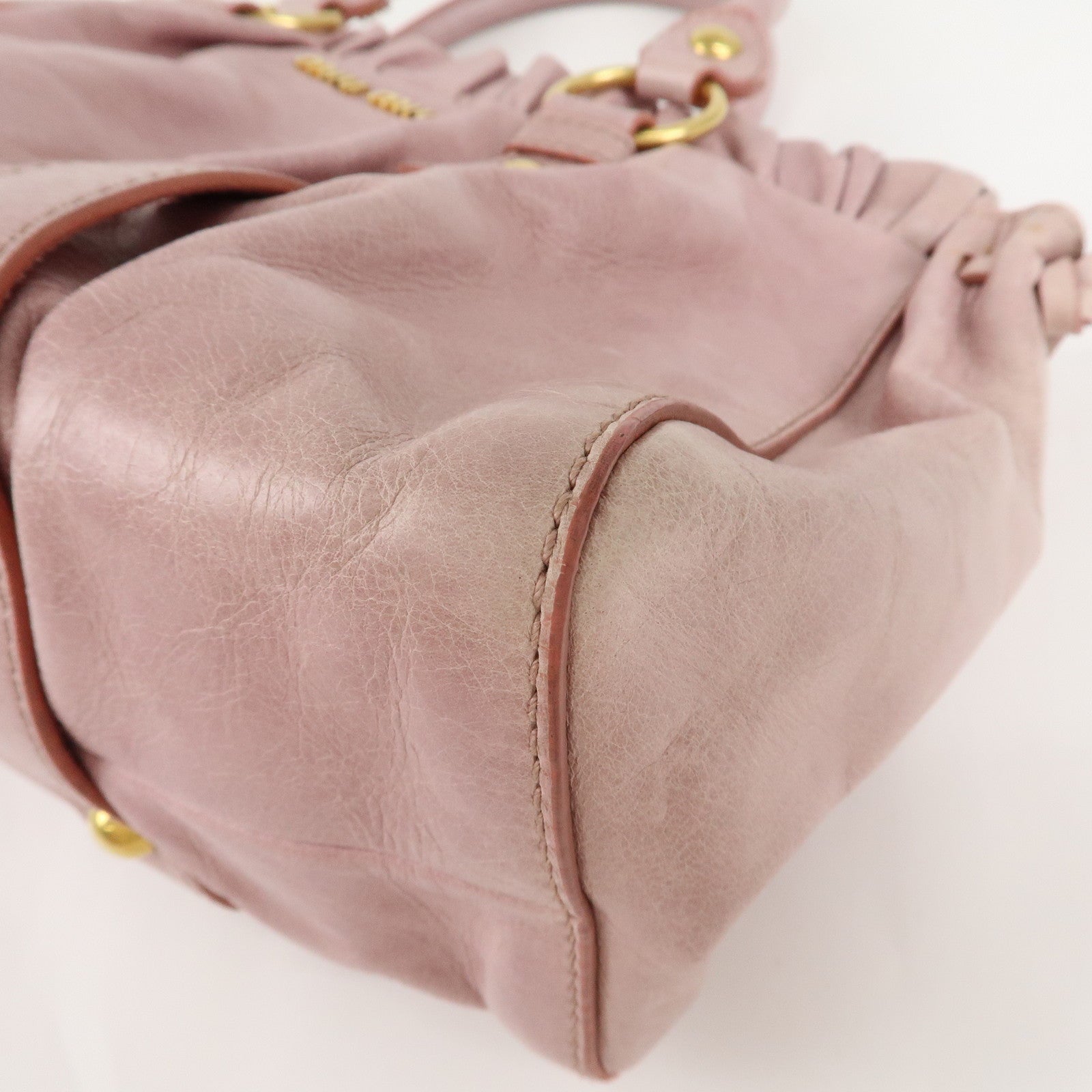 MIU MIU Leather 2Way Bag Hand Bag Pink Beige Gold Hardware Used