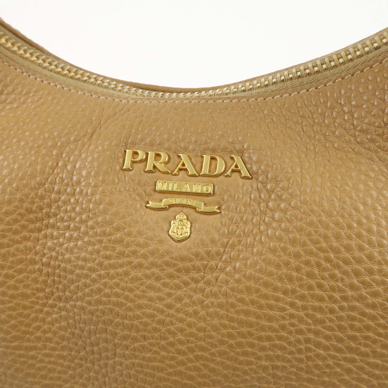 PRADA Leather Shoulder Bag Hand Bag Beige