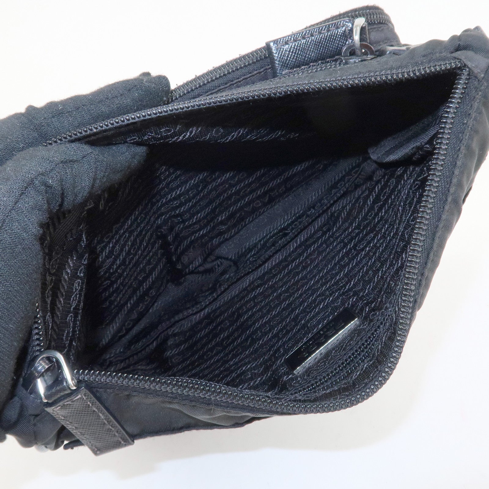 PRADA Logo Nylon Leather Clutch Bag Travel Pouch Black Used