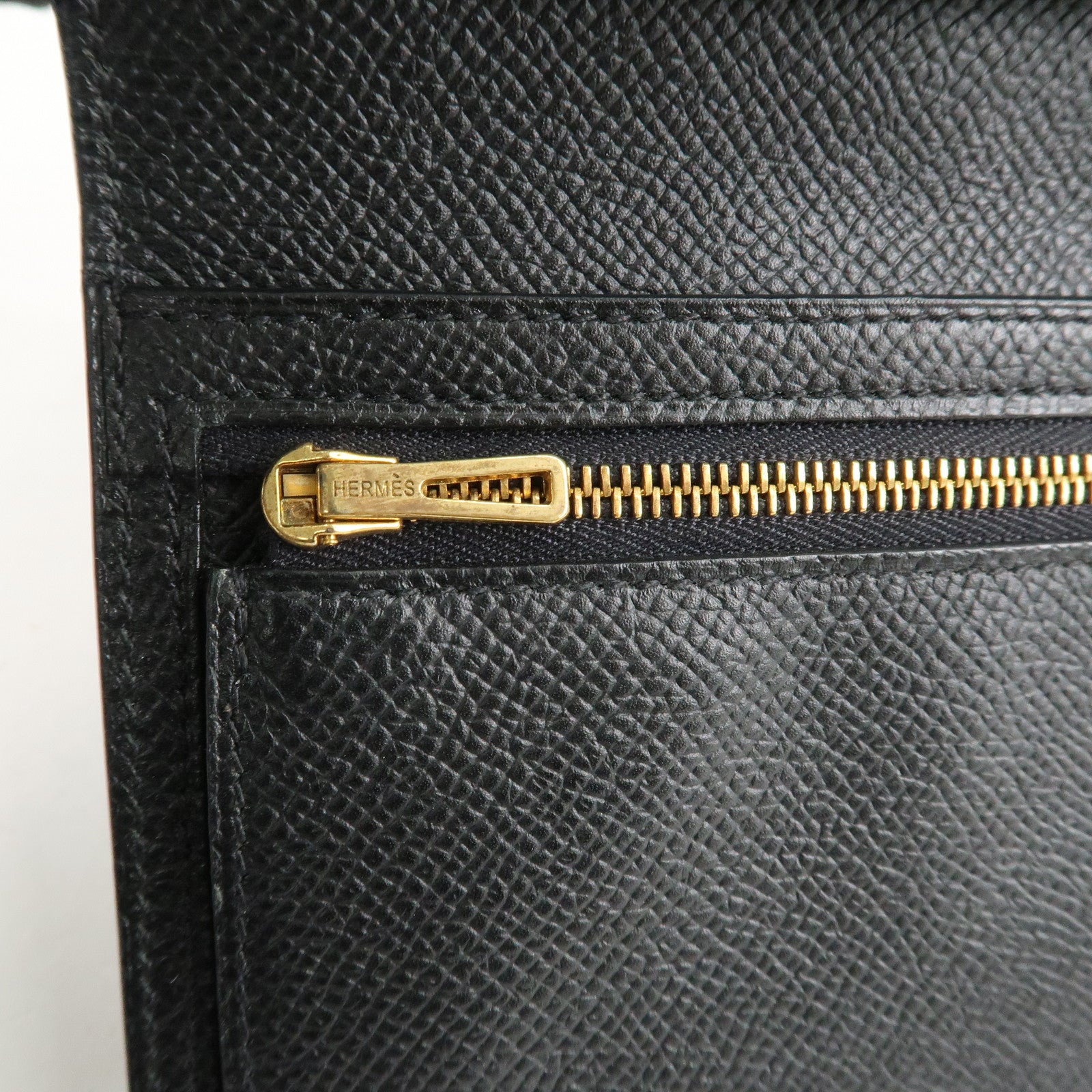 HERMES Leather Bearn Long Wallet M Stamped (around 2009) Black