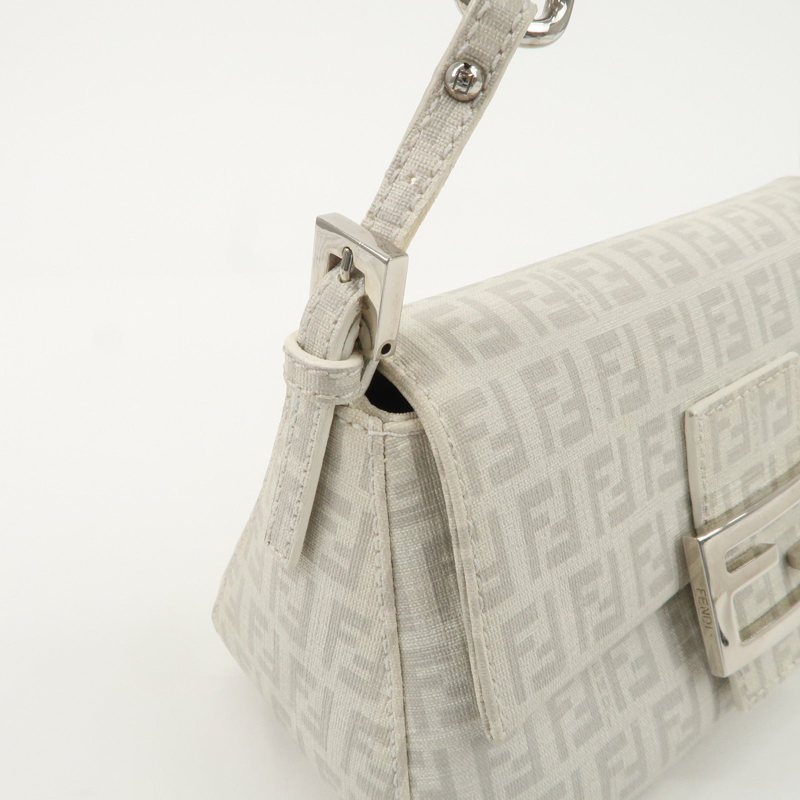 FENDI Mini Mamma Baguette Zucchino Canvas Leather Shoulder Bag