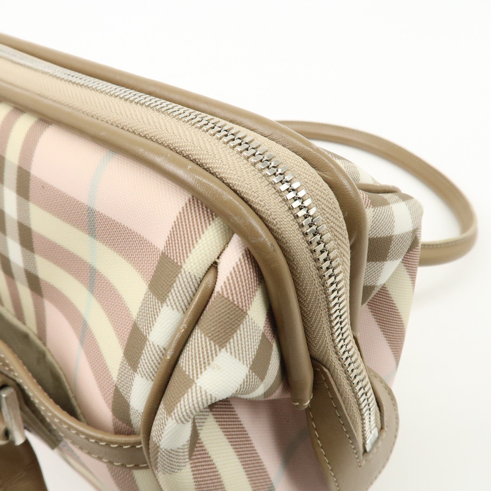 BURBERRY PVC Leather Nova Plaid Shoulder Bag Hand Bag Beige Pink