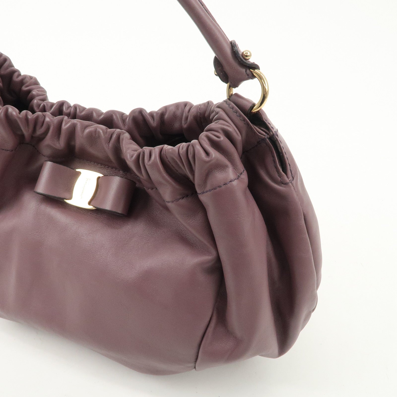 Ferragamo Vara Ribbon Leather Hand Bag Purple AB-21 C786 Used