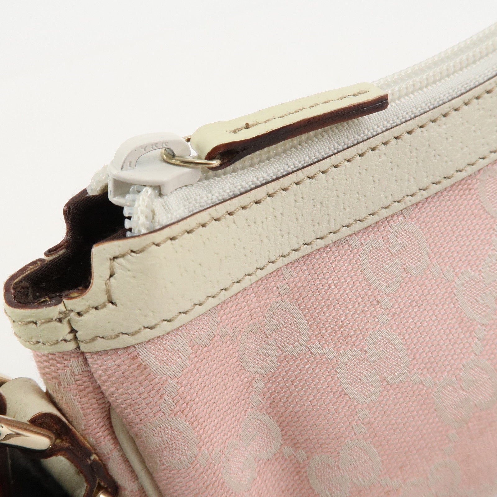 GUCCI GG Canvas Leather Pouch Shoulder Bag Pink Ivory 154432 Used