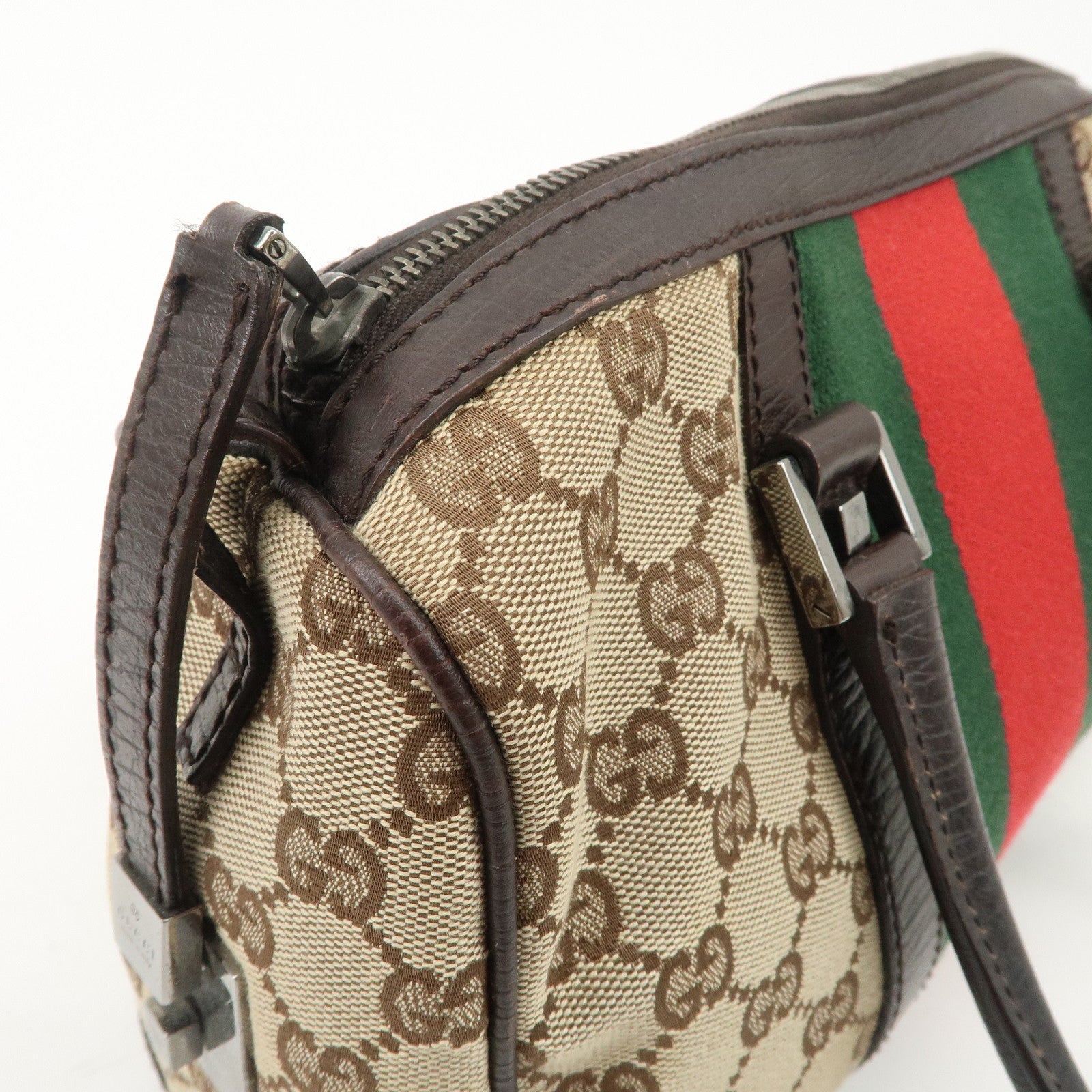 GUCCI GG Canvas Leather Mini Boston Bag Beige Brown 30458 Used