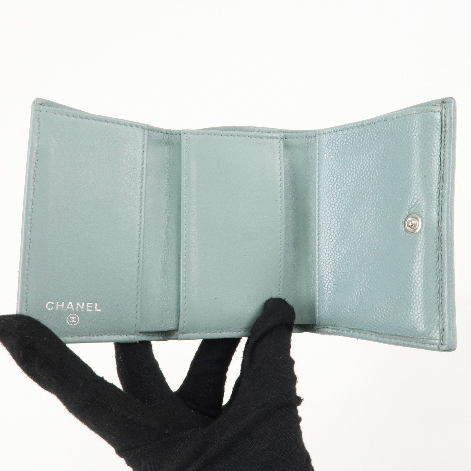 CHANEL Matelasse Caviar Skin Tri-fold Wallet Blue 60809