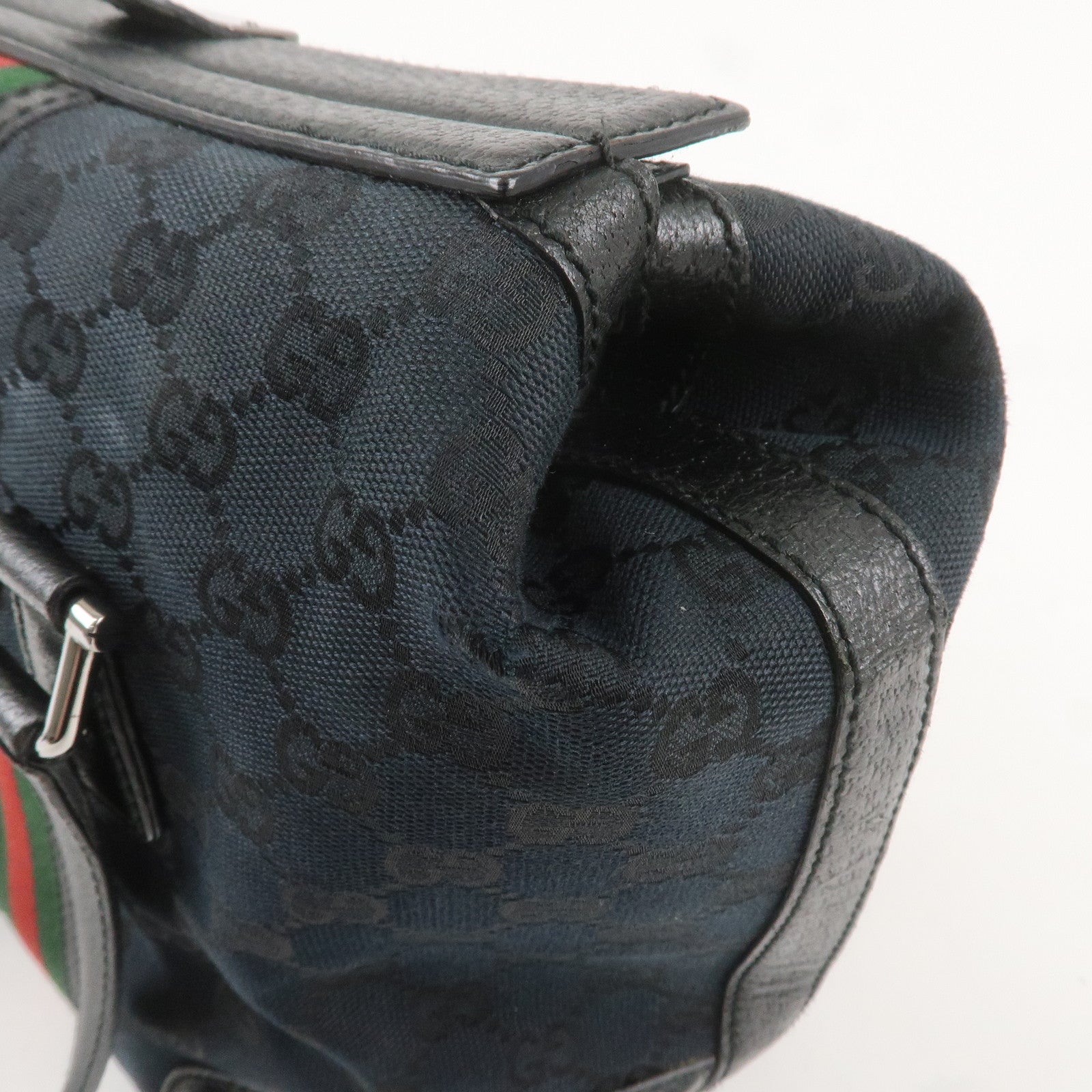 GUCCI Sherry GG Canvas Leather Handbag Black 146002