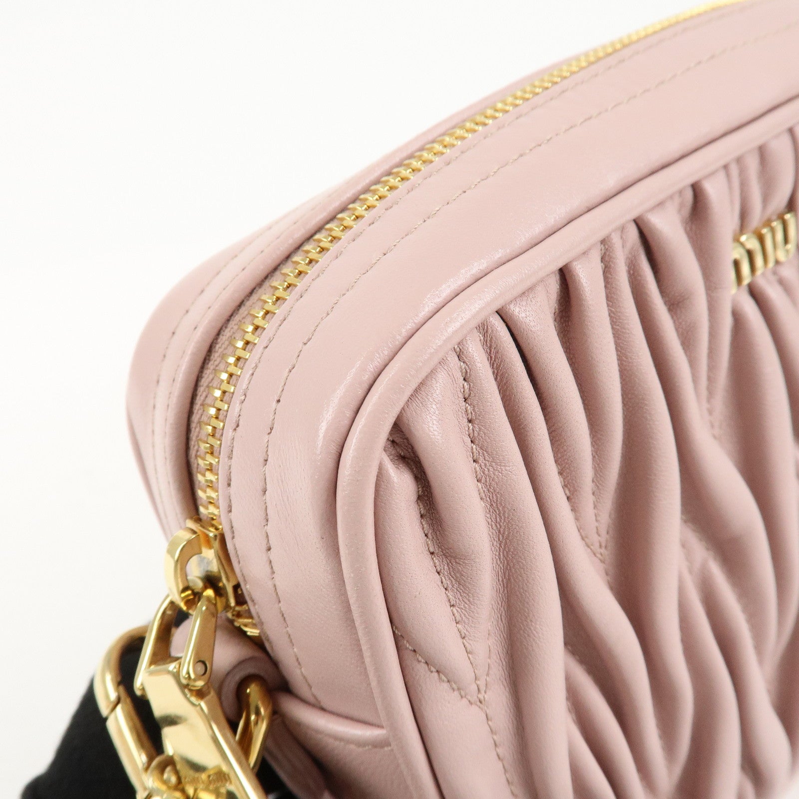 MIU MIU Matelasse Leather Chain Shoulder Bag Pink Beige