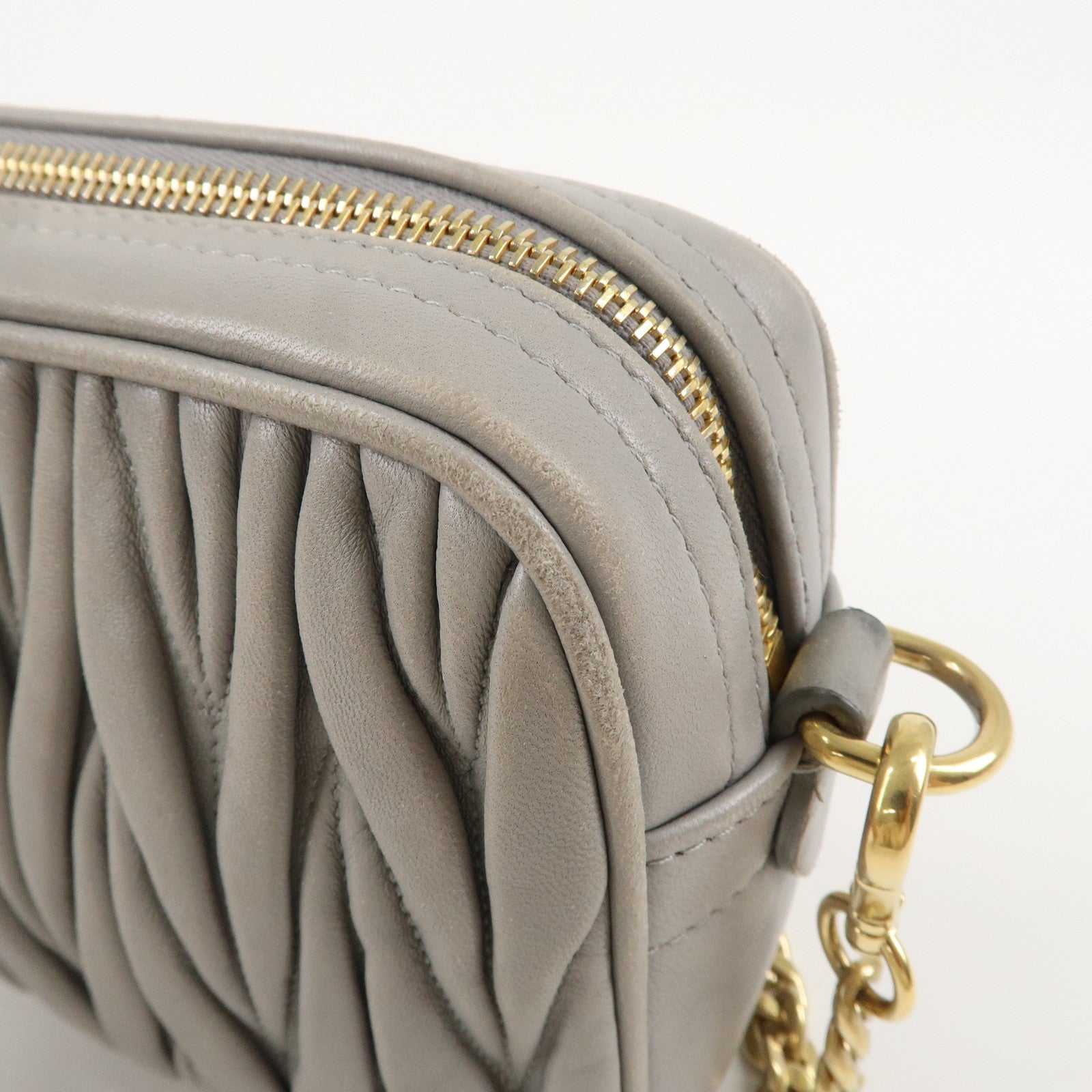 MIU MIU Matelasse Leather Chain Shoulder Bag Gray